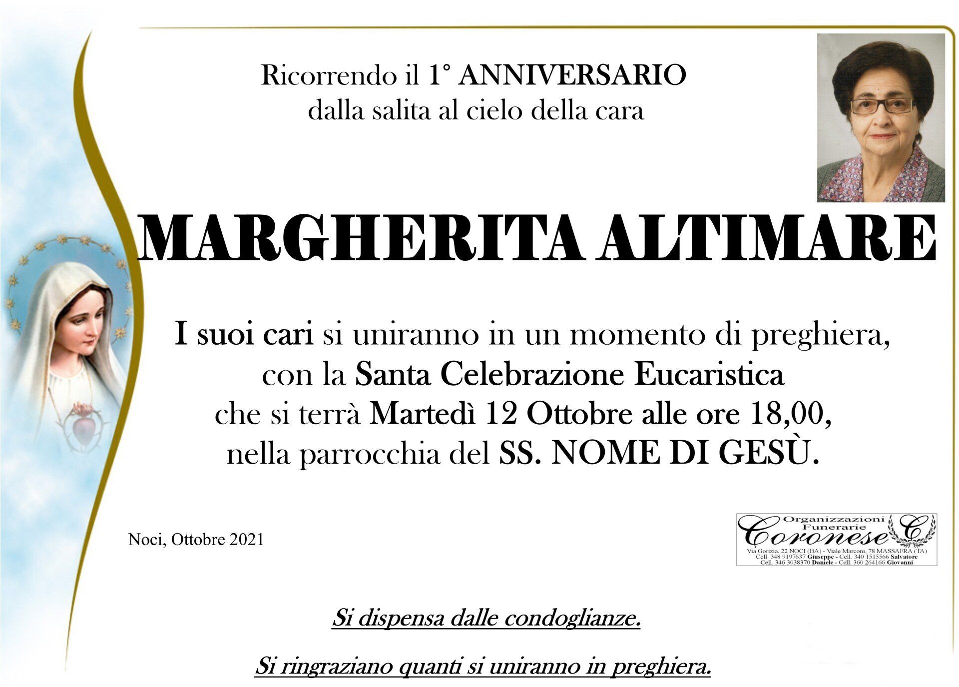 necrologio MARGHERITA ALTIMARE