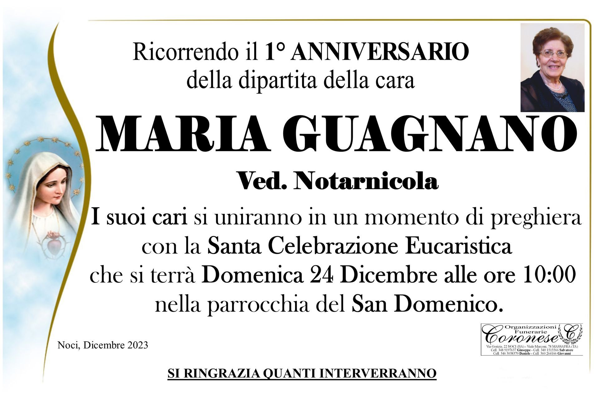 necrologio MARIA GUAGNANO Ved. Notarnicola