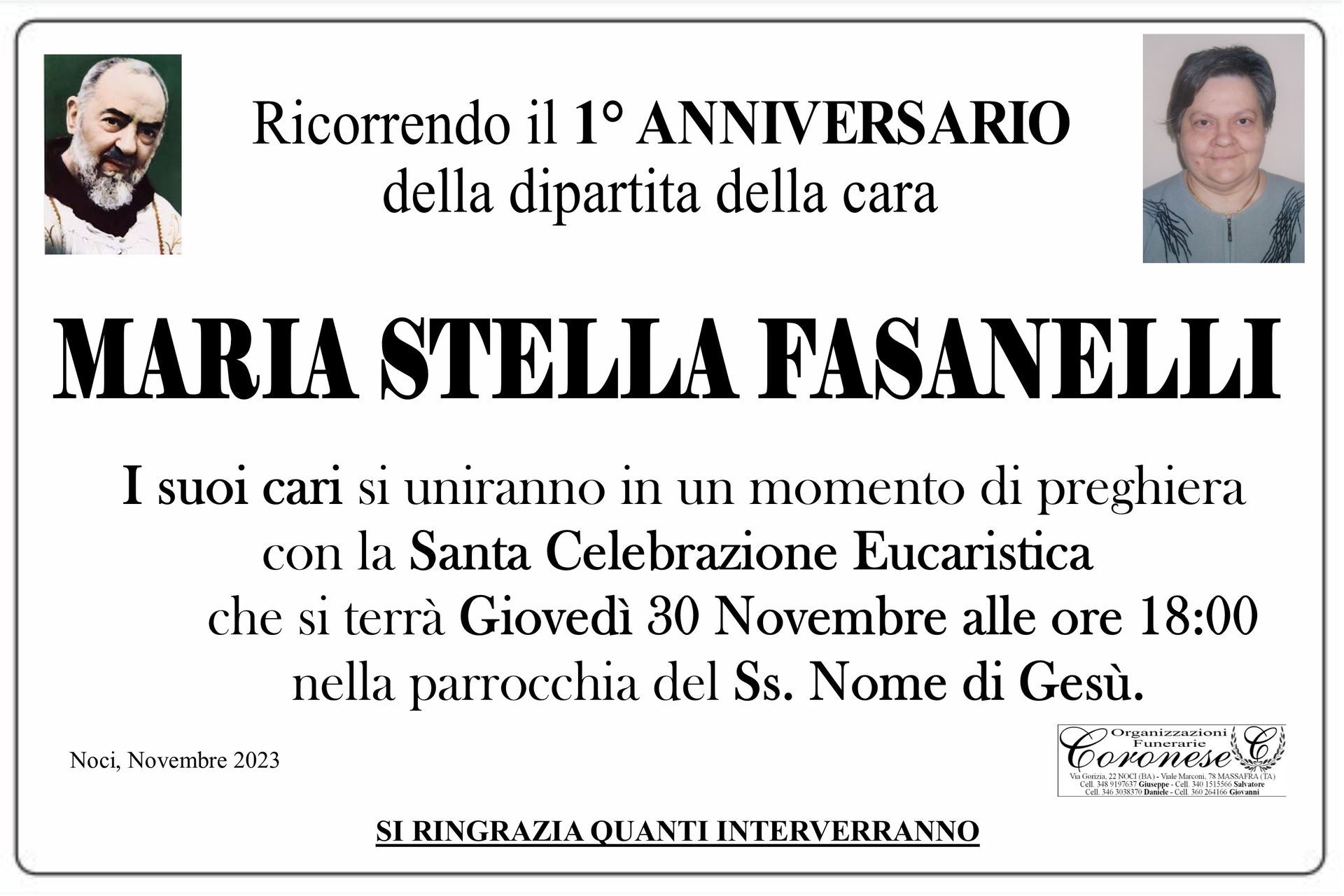 necrologio MARIA STELLA FASANELLI