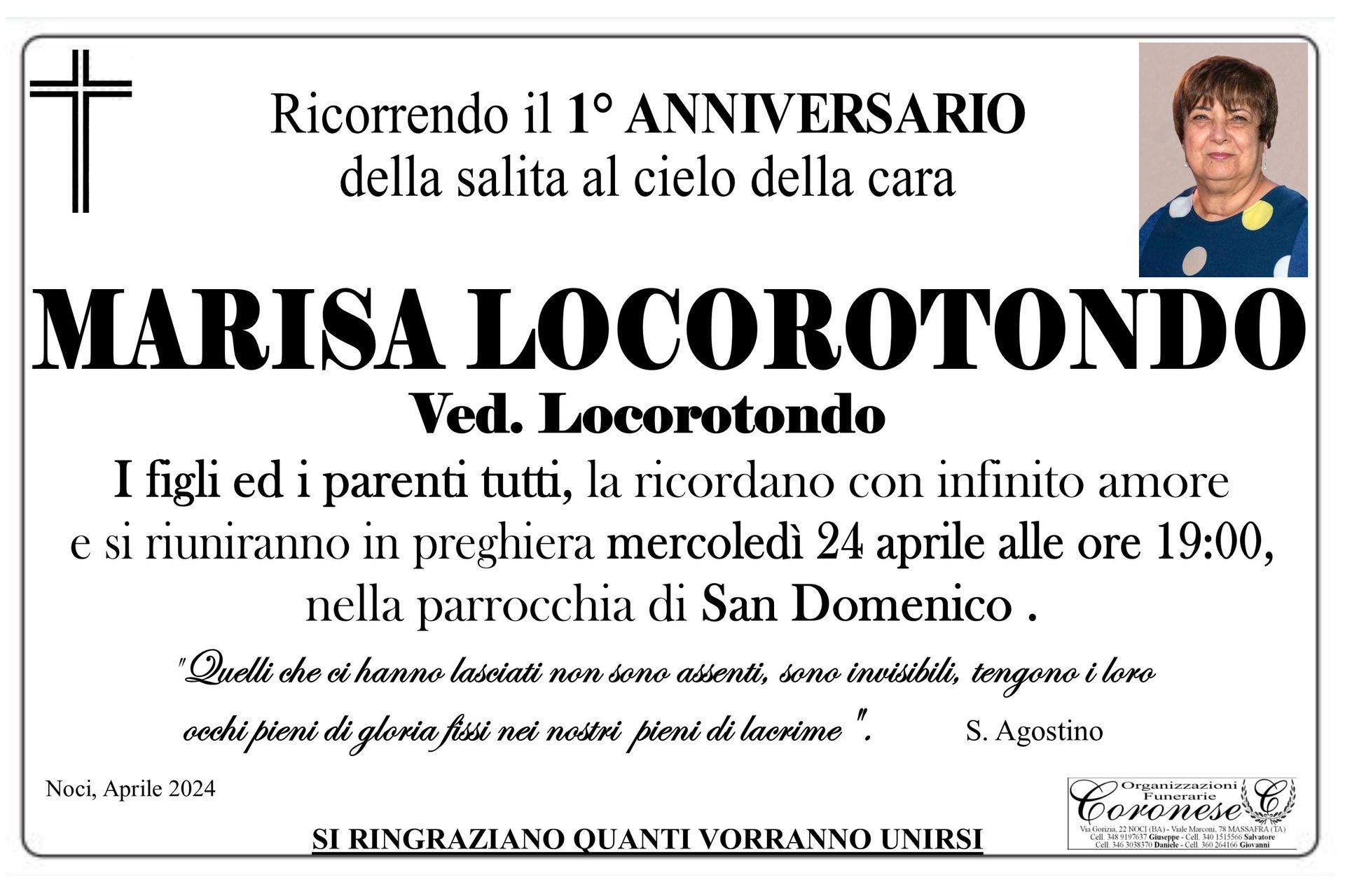 necrologio MARISA LOCOROTONDO Ved. Locorotondo