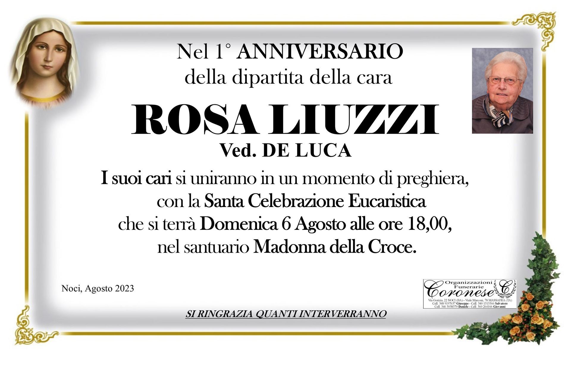 necrologio ROSA LIUZZI Ved. DE LUCA