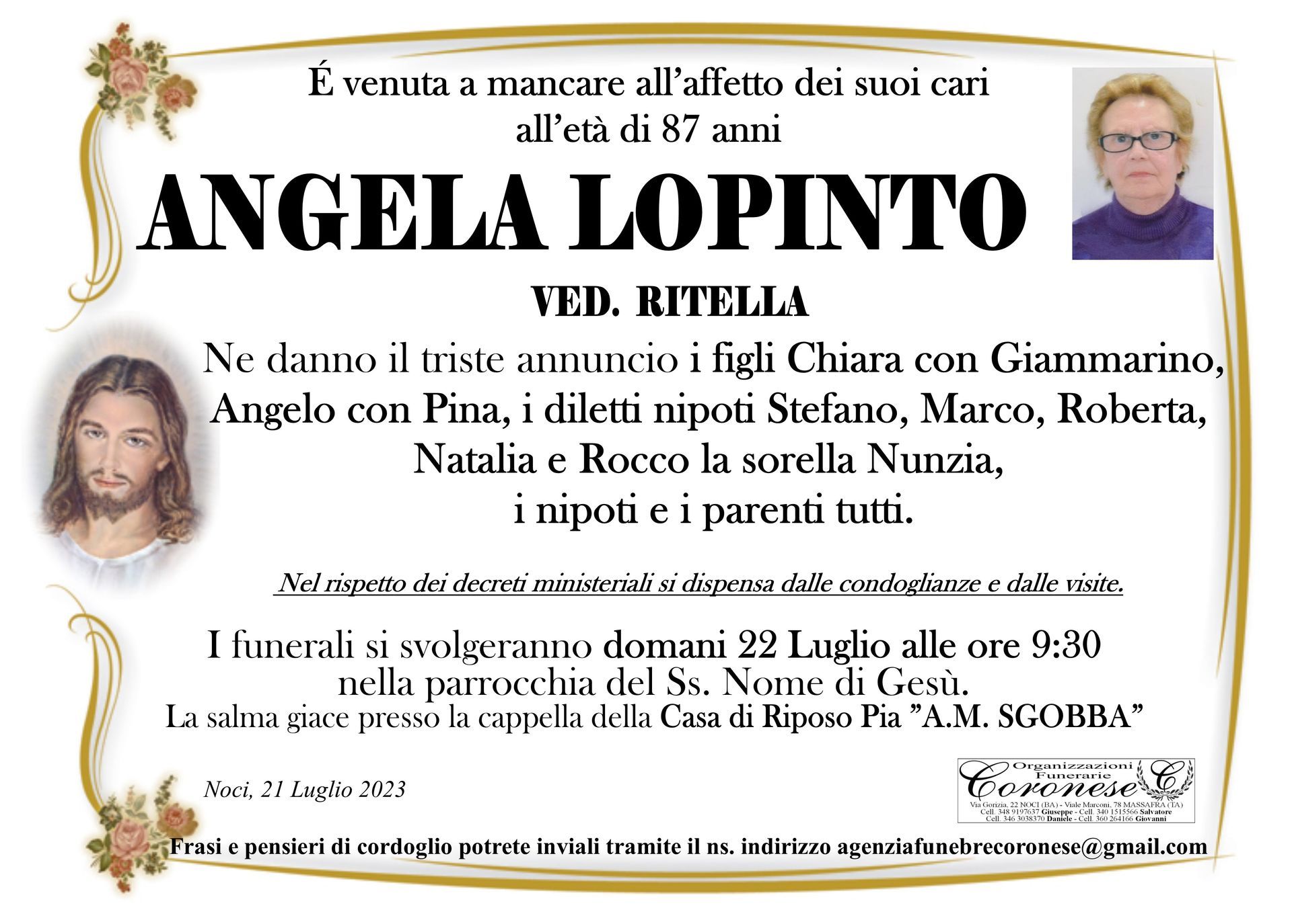 necrologio ANGELA LOPINTO