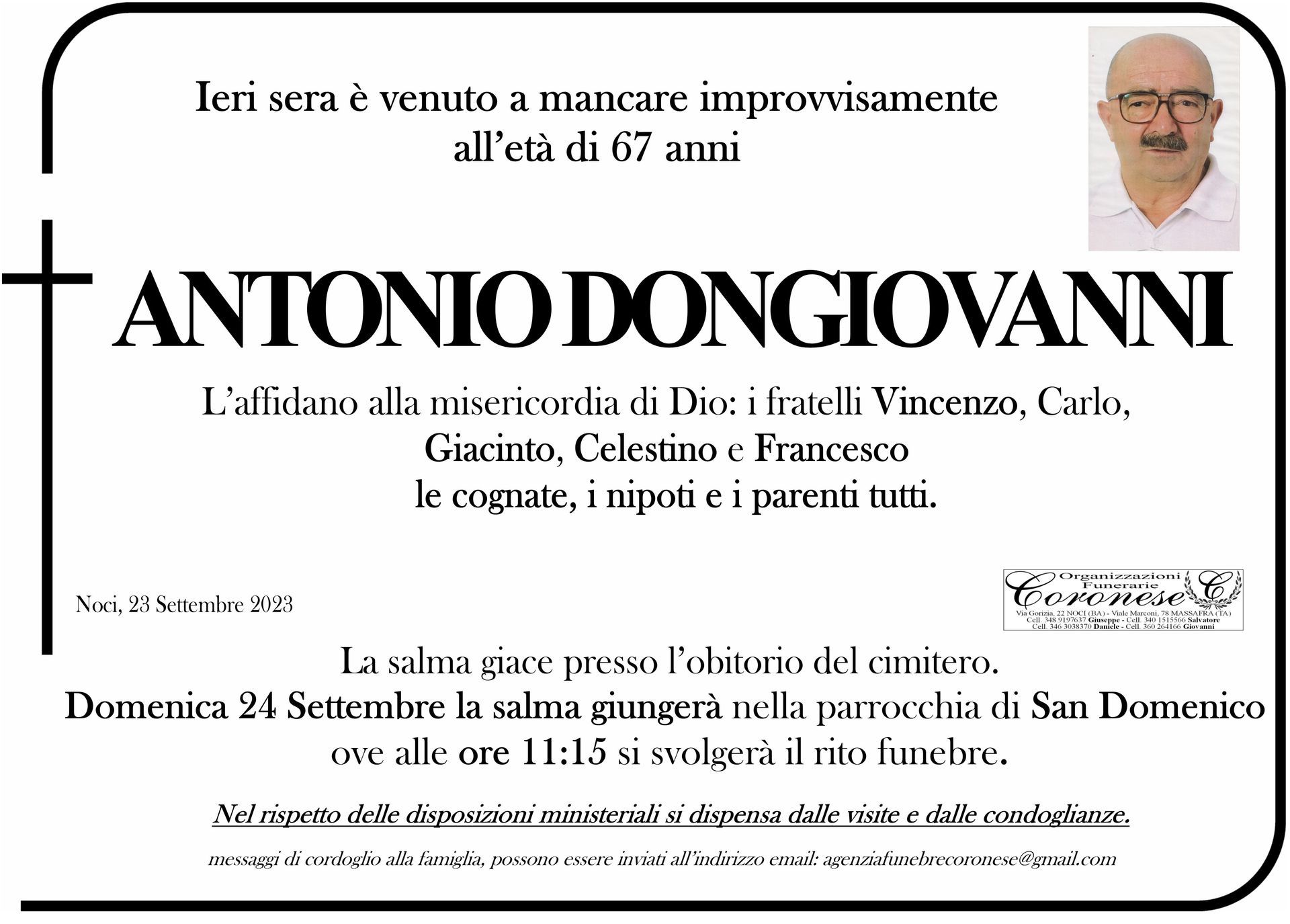 necrologio ANTONIO DONGIOVANNI