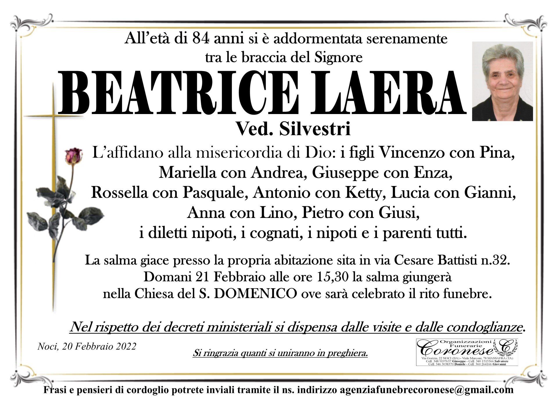 necrologio BEATRICE LAERA Ved. Silvestri