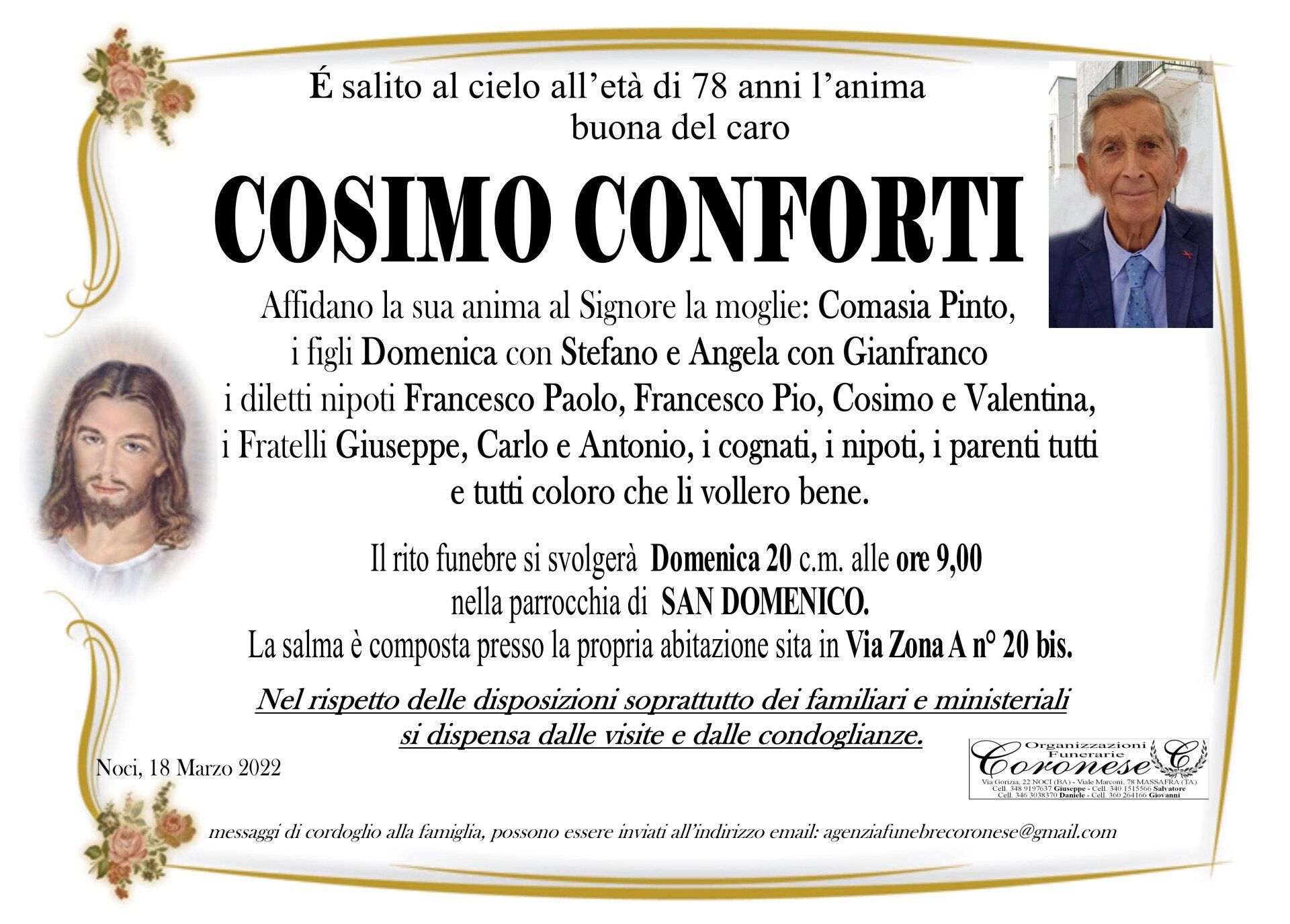 necrologio COSIMO CONFORTI