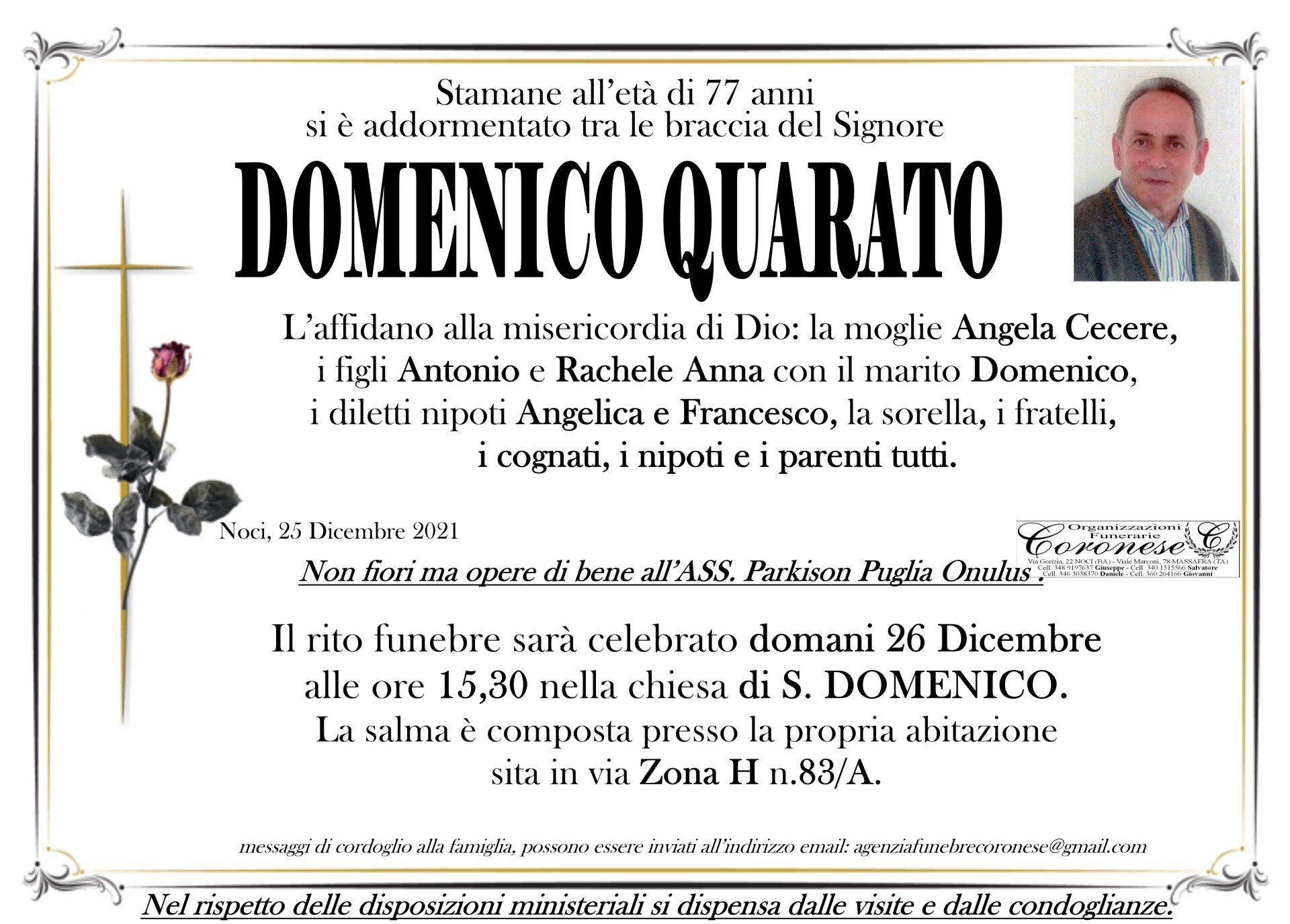 necrologio DOMENICO QUARATO