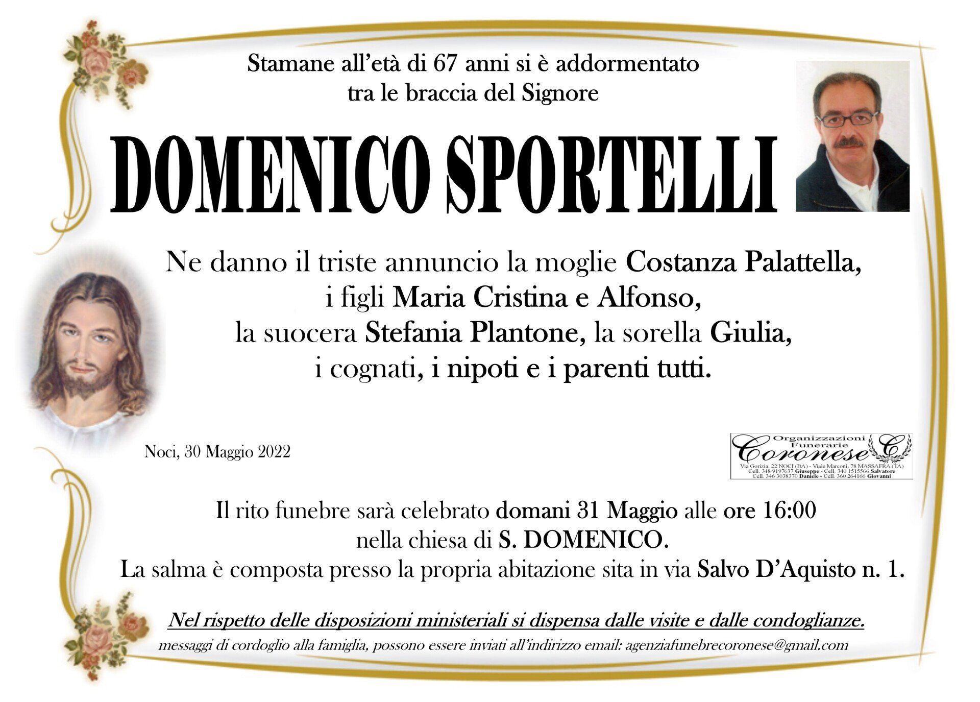 necrologio DOMENICO SPORTELLI