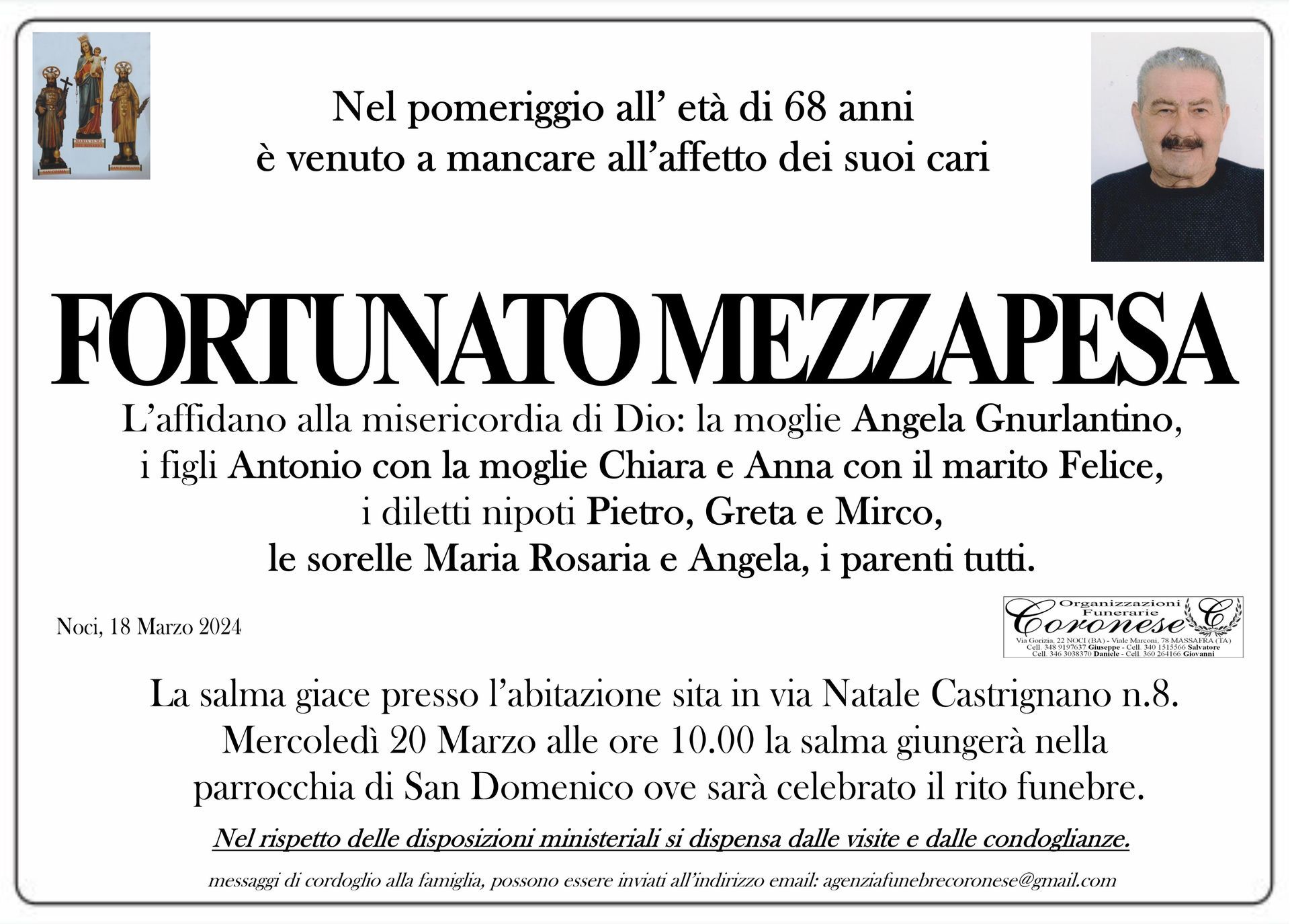 necrologio FORTUNATO MEZZAPESA