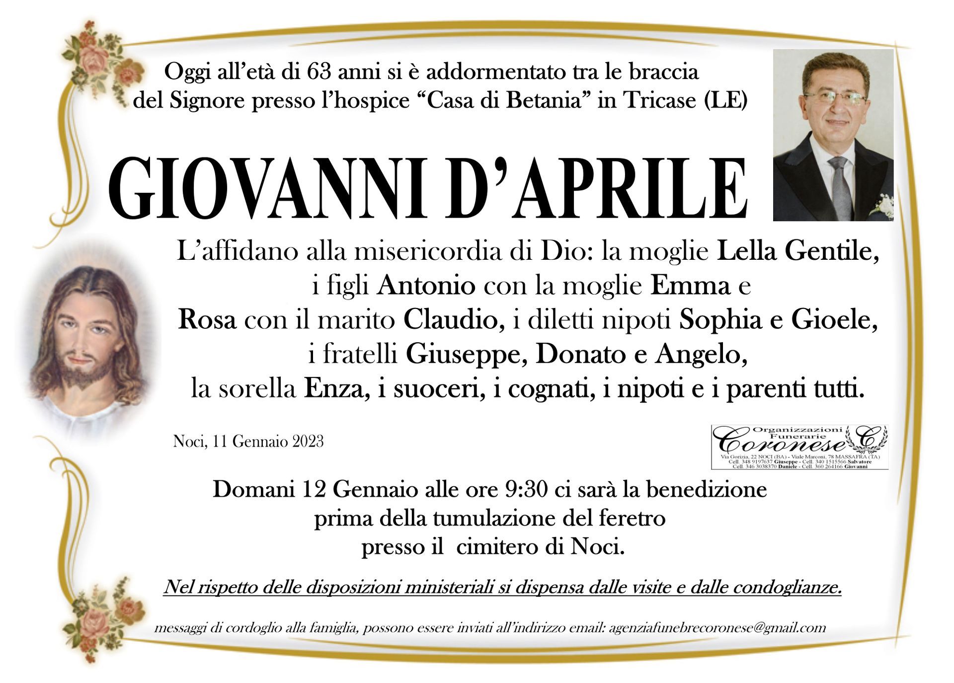 necrologio GIOVANNI D'APRILE