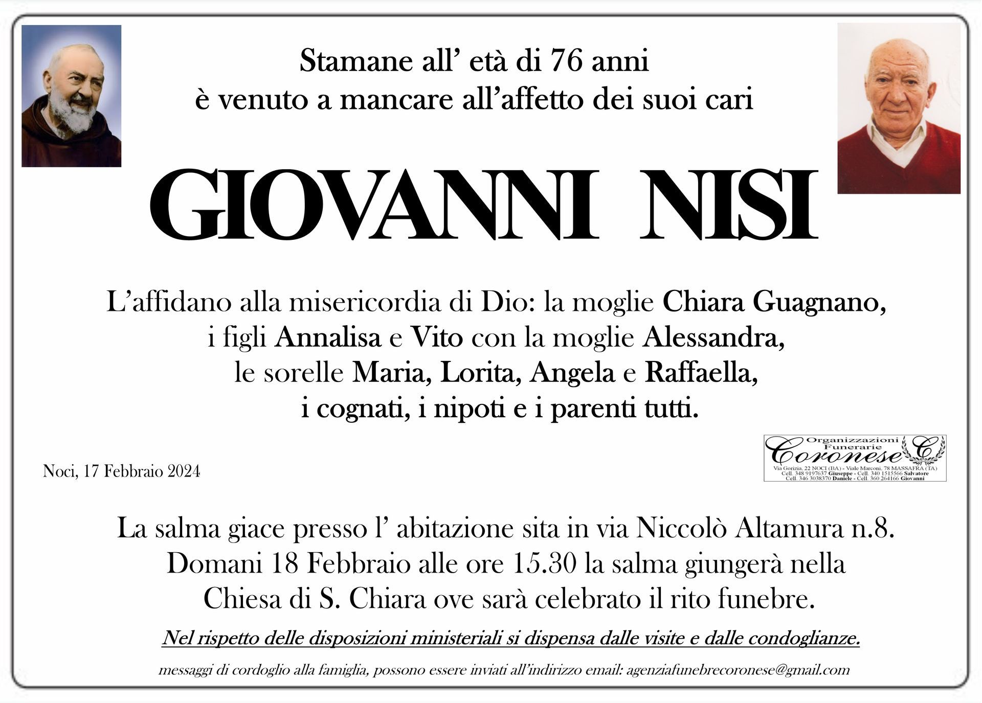 necrologio GIOVANNI NISI