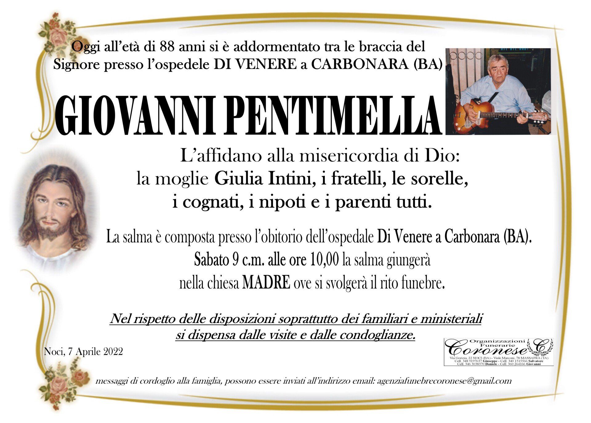 necrologio GIOVANNI PENTIMELLA