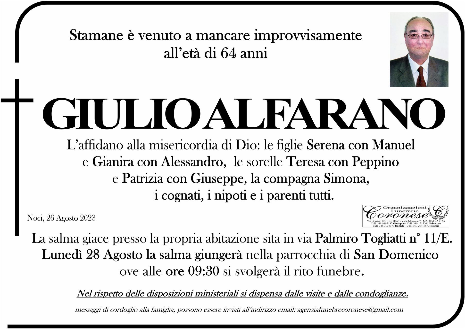 necrologio GIULIO ALFARANO