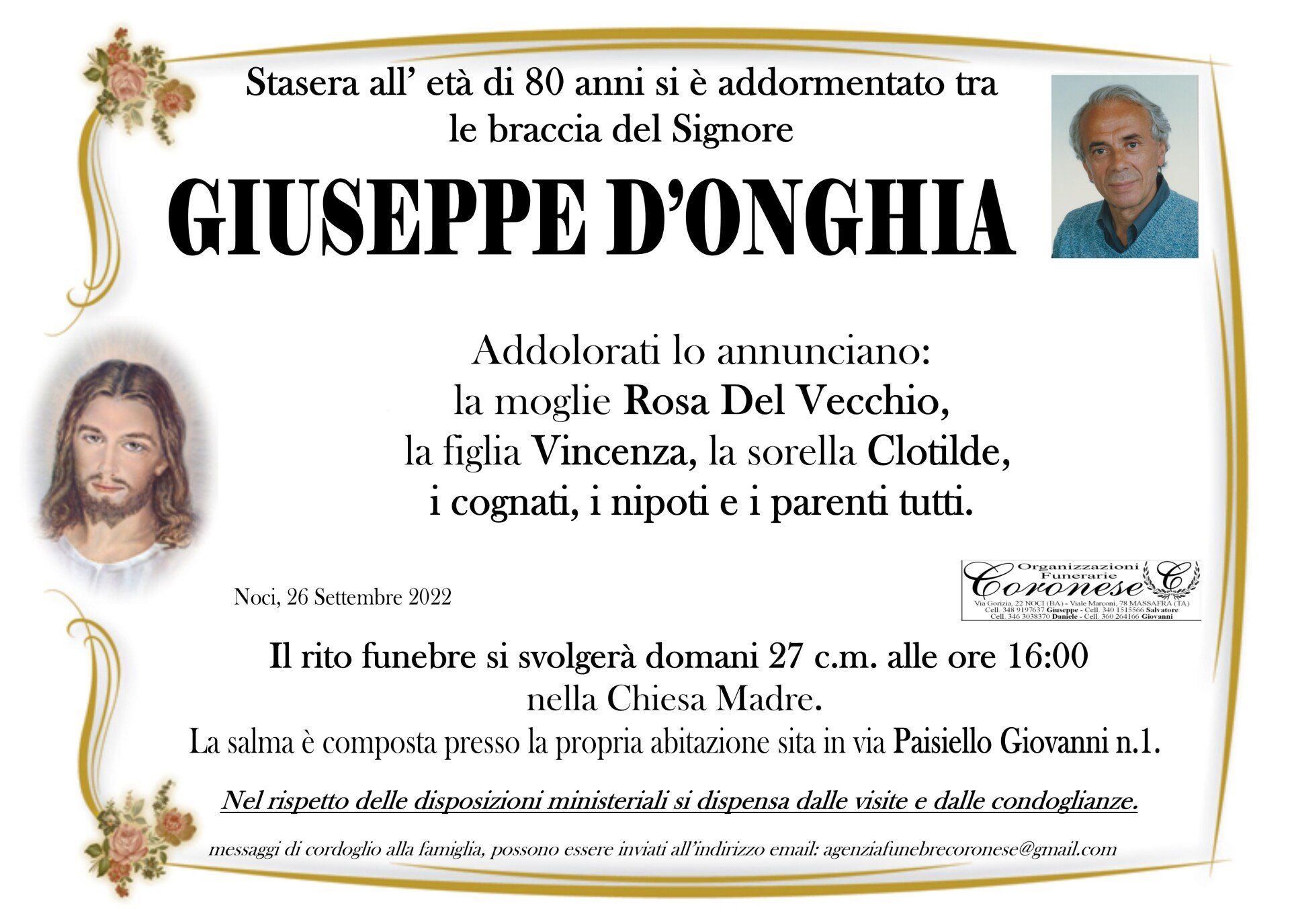 necrologio GIUSEPPE D'ONGHIA