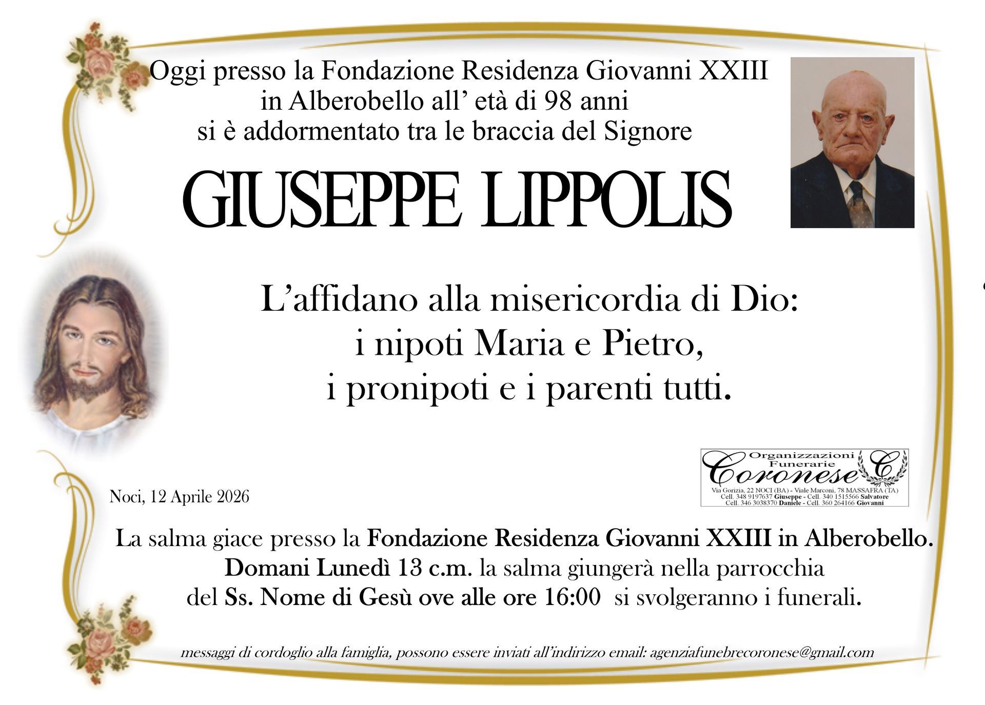 necrologio GIUSEPPE LIPPOLIS