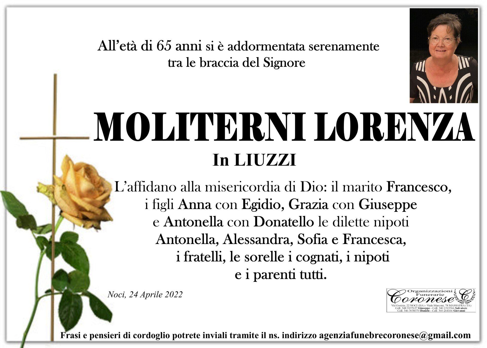 necrologio MLORENZA MOLITERNI In LIUZZI