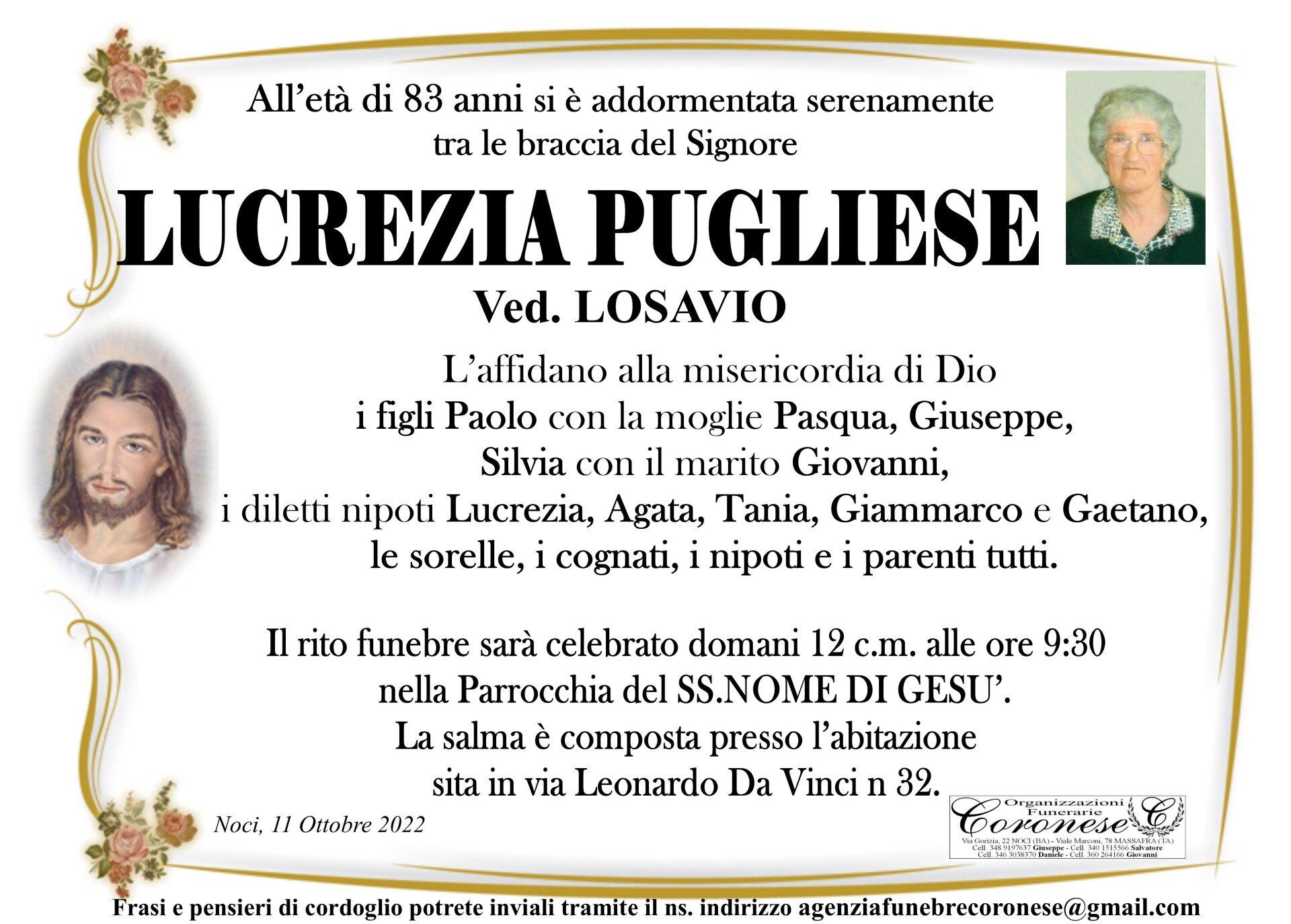 necrologio LUCREZIA PUGLIESE