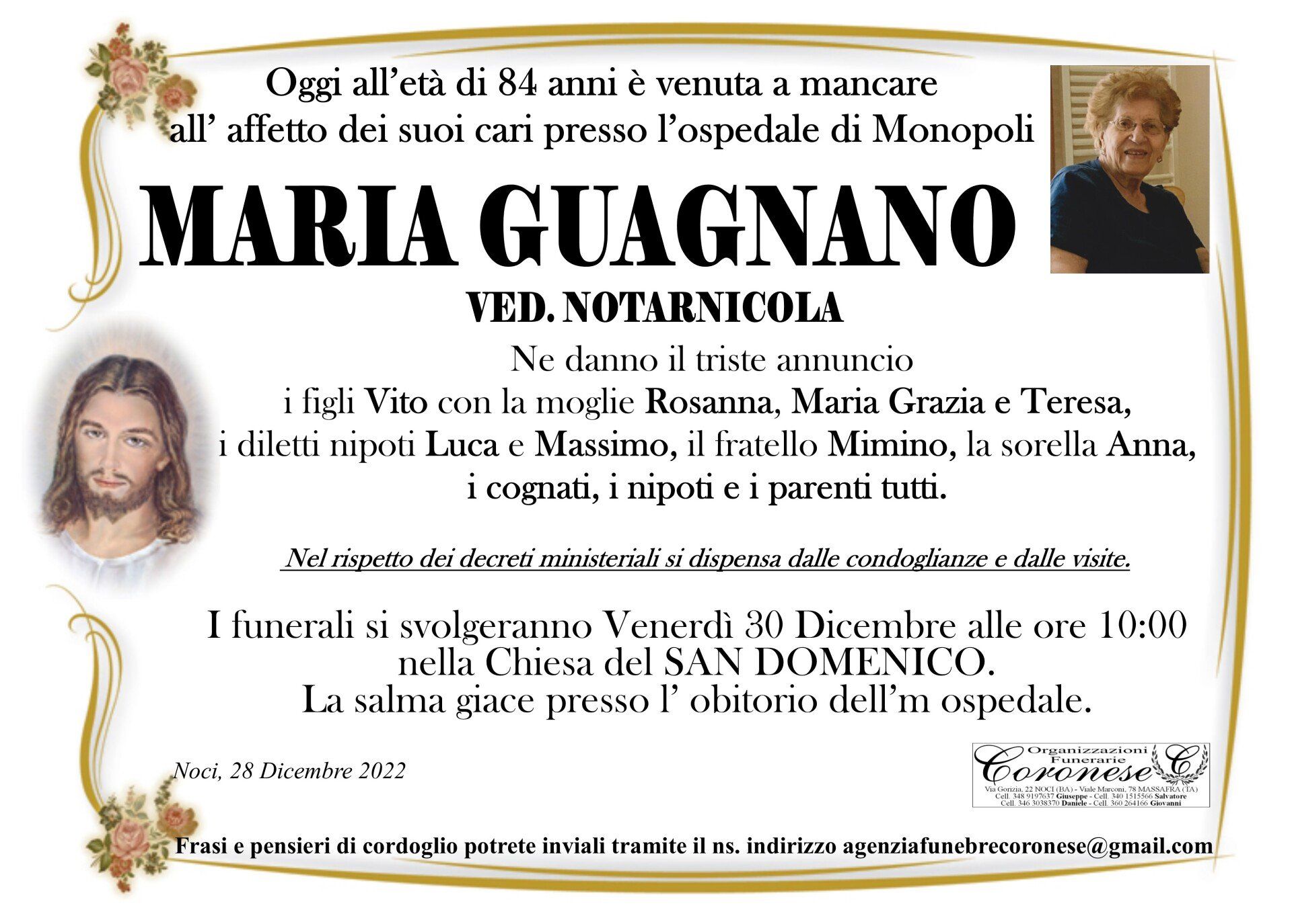 necrologio MARIA GUAGNANO Ved. Notarnicola