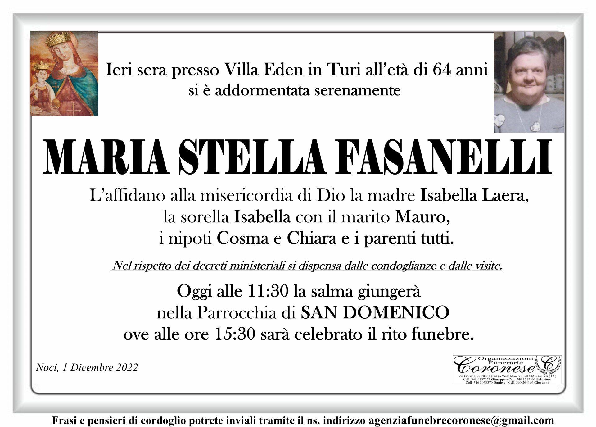 necrologio MARIA STELLA FASANELLI