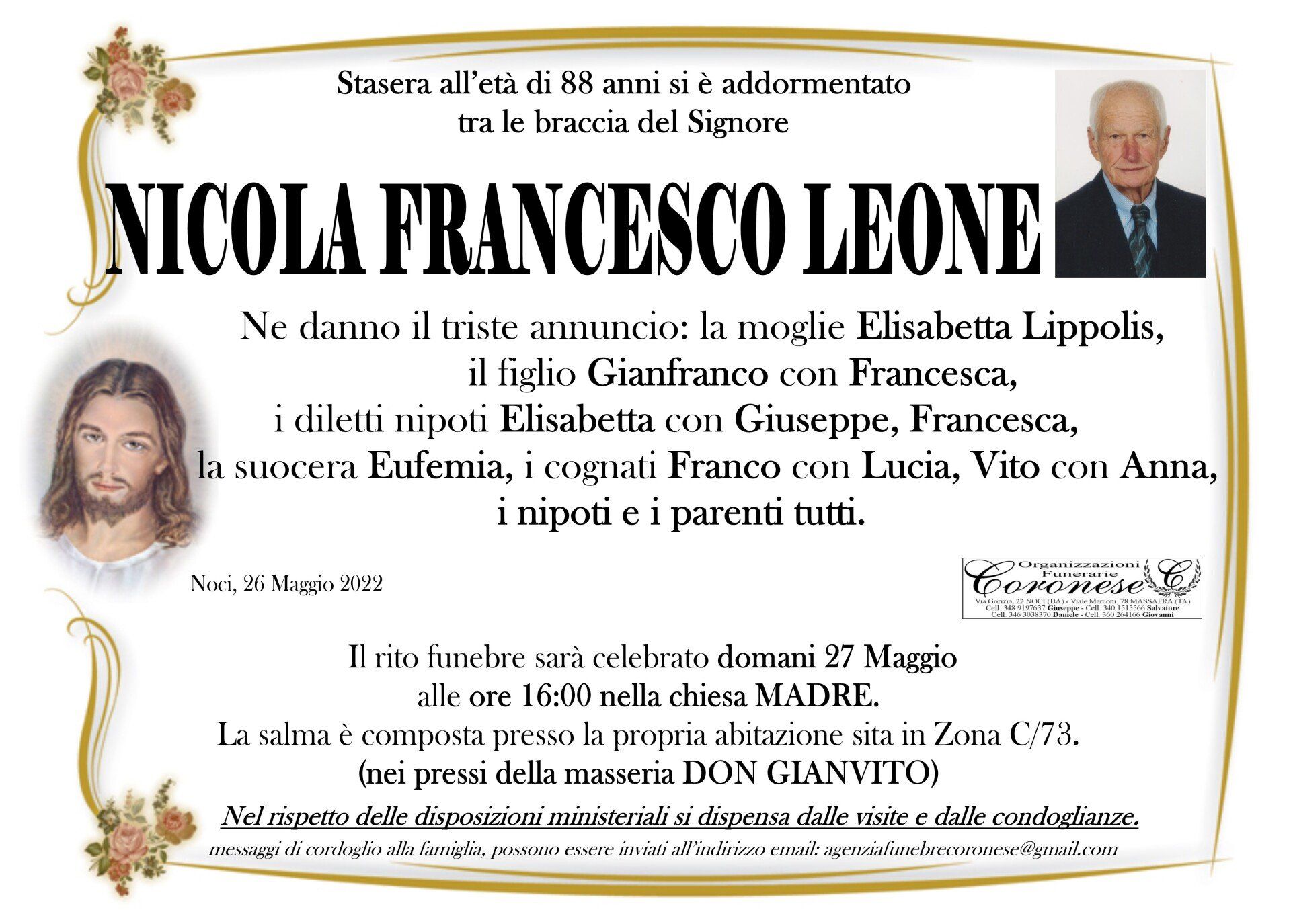 necrologio NICOLA FRANCESCO LEONE