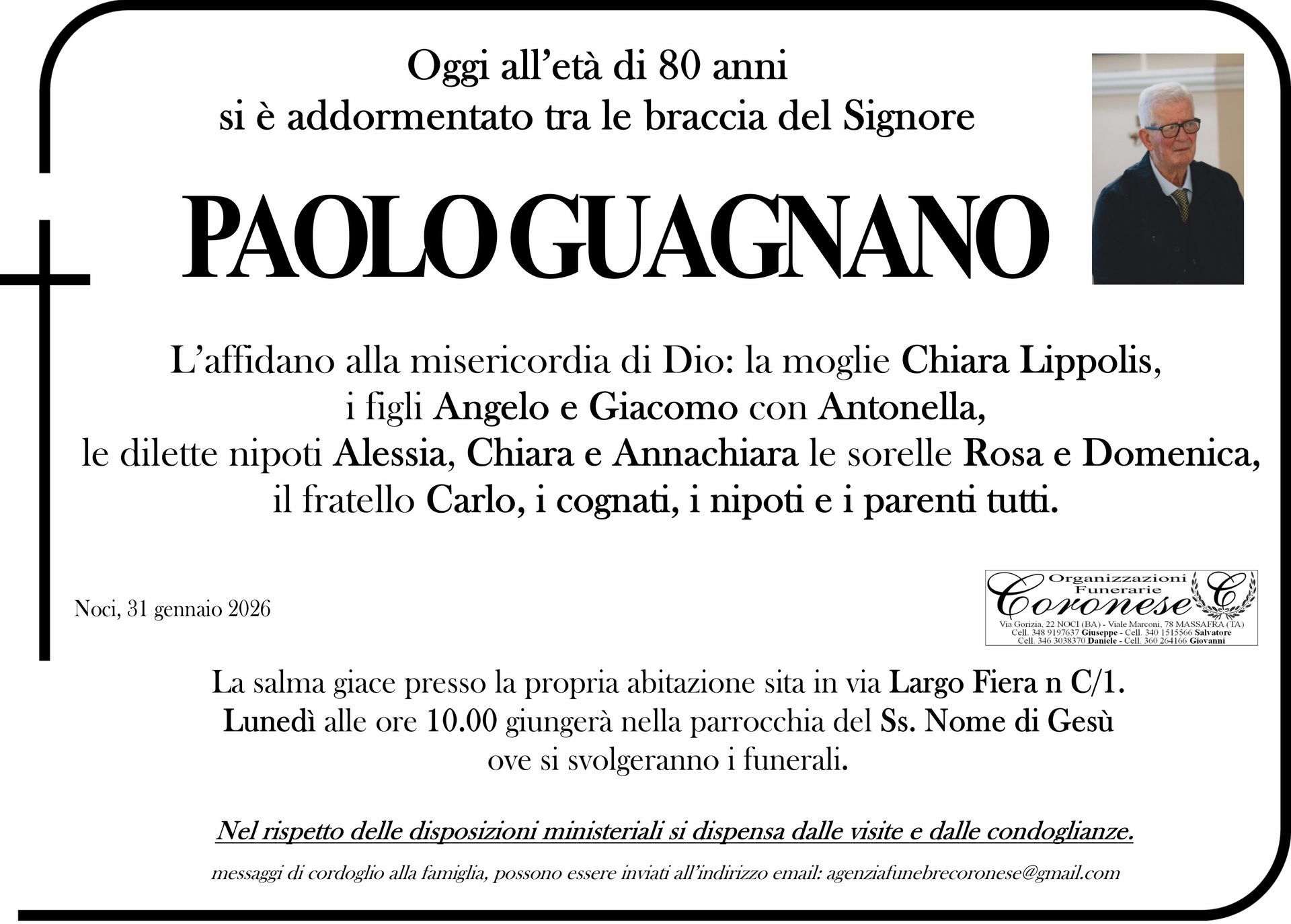 necrologio Paolo Guagnano