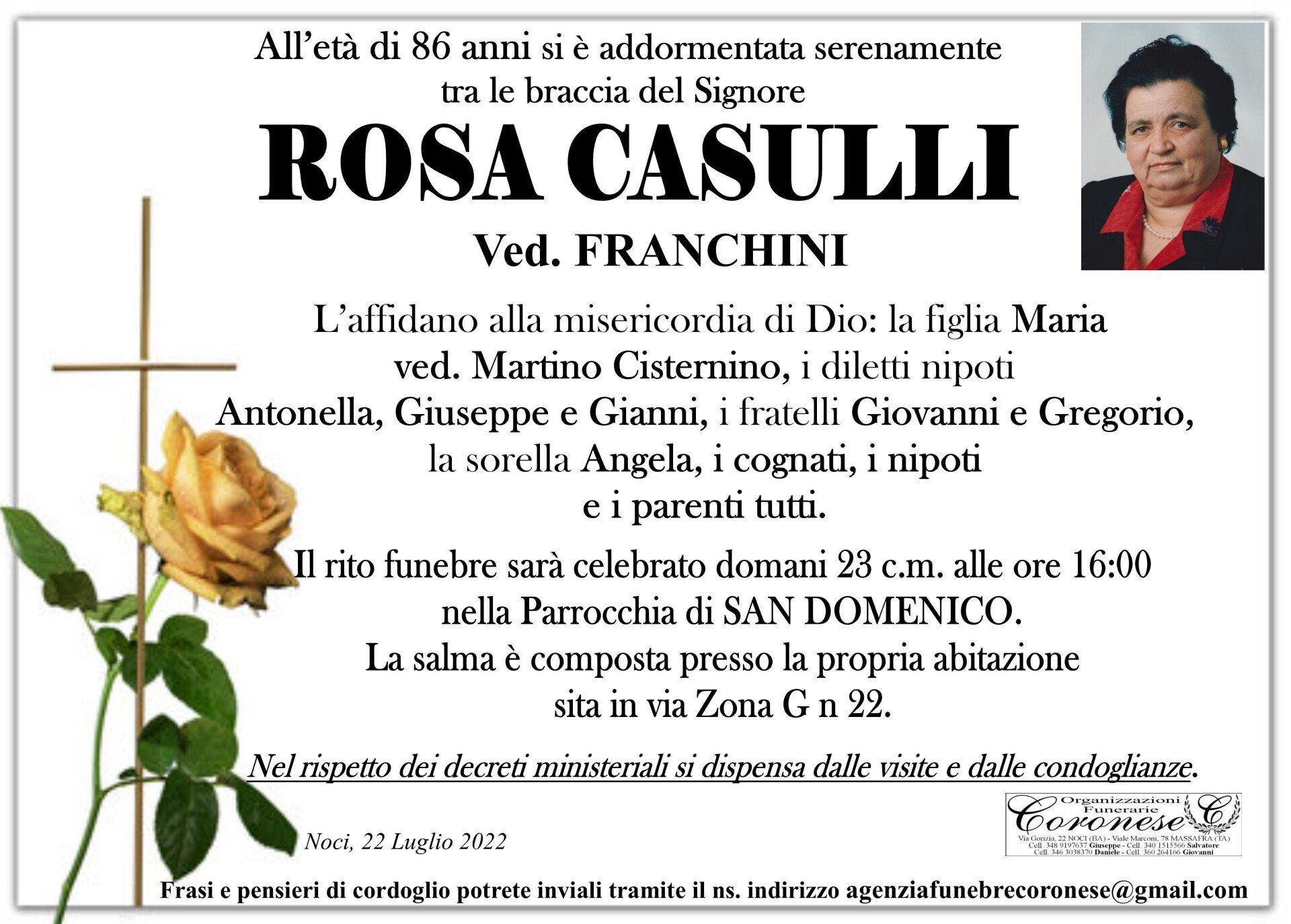 necrologio ROSA COLUCCI  Ved. FRANCHININI