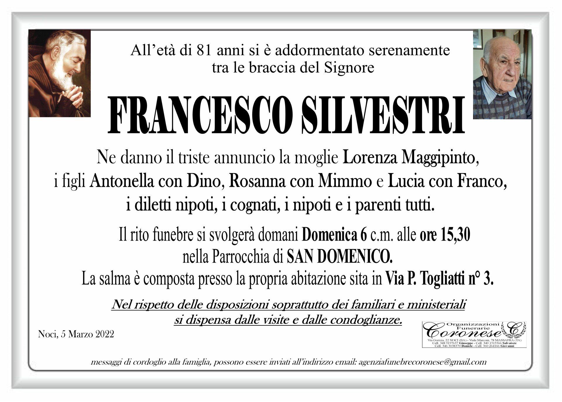 necrologio FRANCESCO SILVESTRI