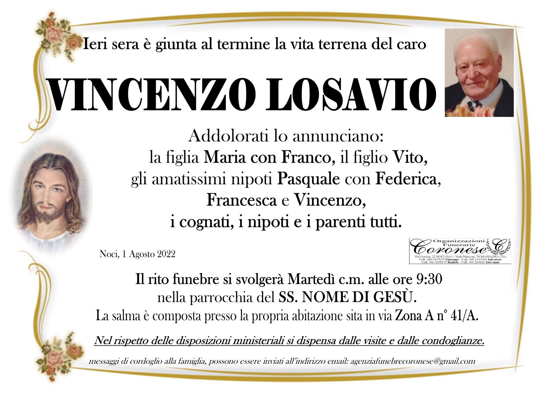 necrologio VINCENZO LOSAVIO