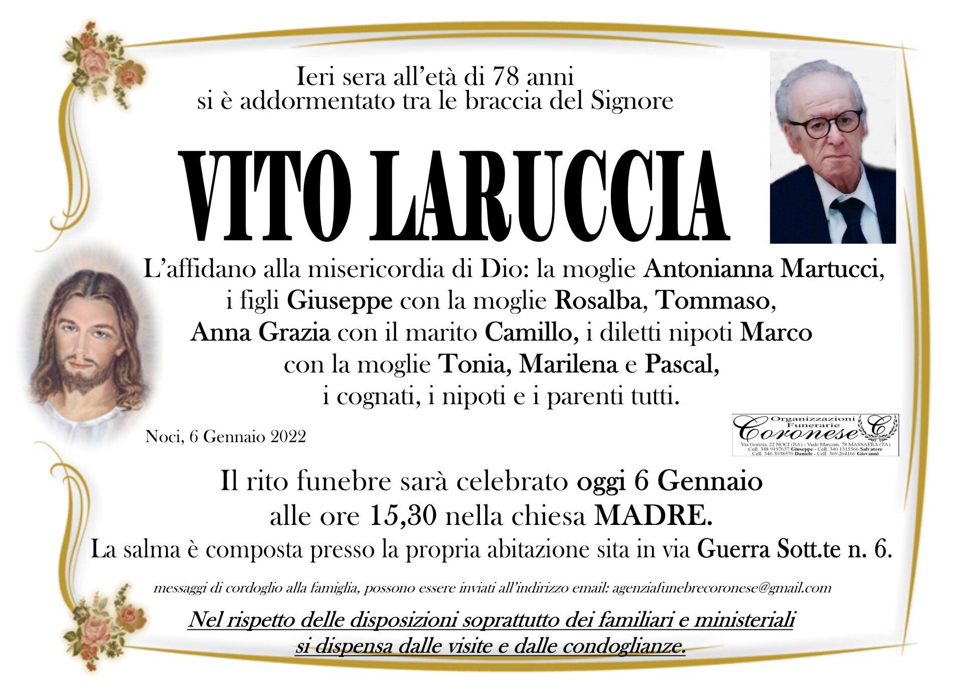 necrologio VITO LARUCCIA