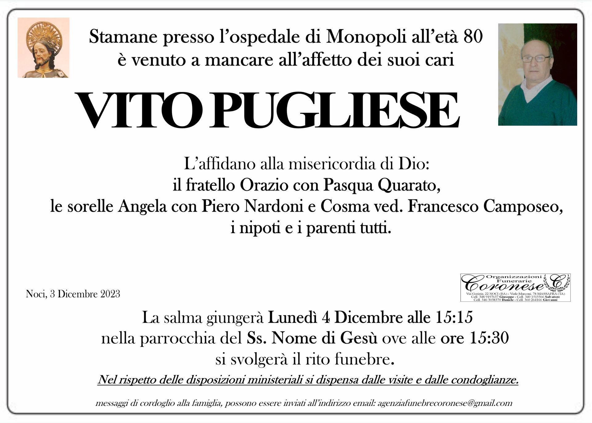 necrologio VITO PUGLIESE