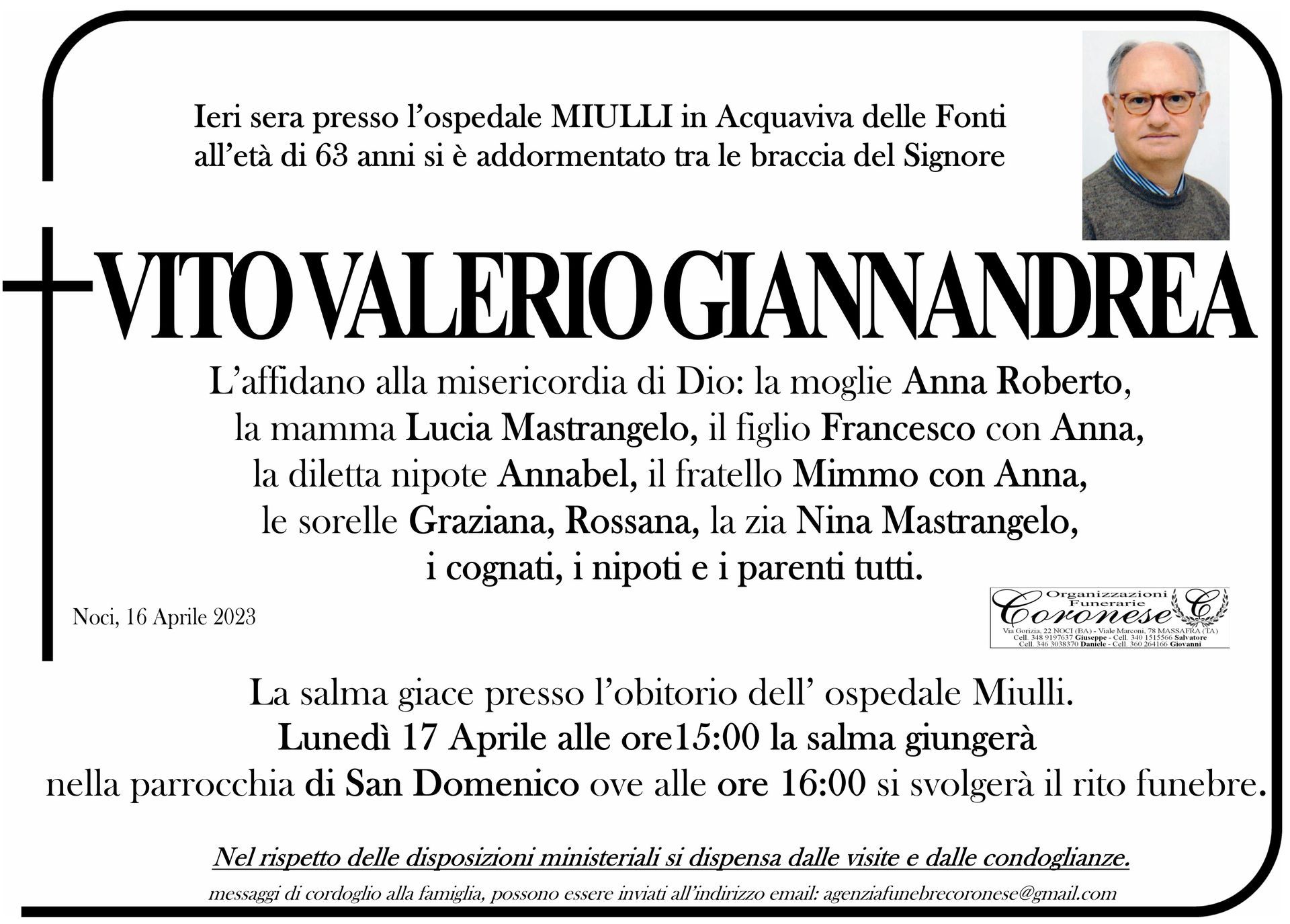 necrologio VITO VALERIO GIANNANDREA