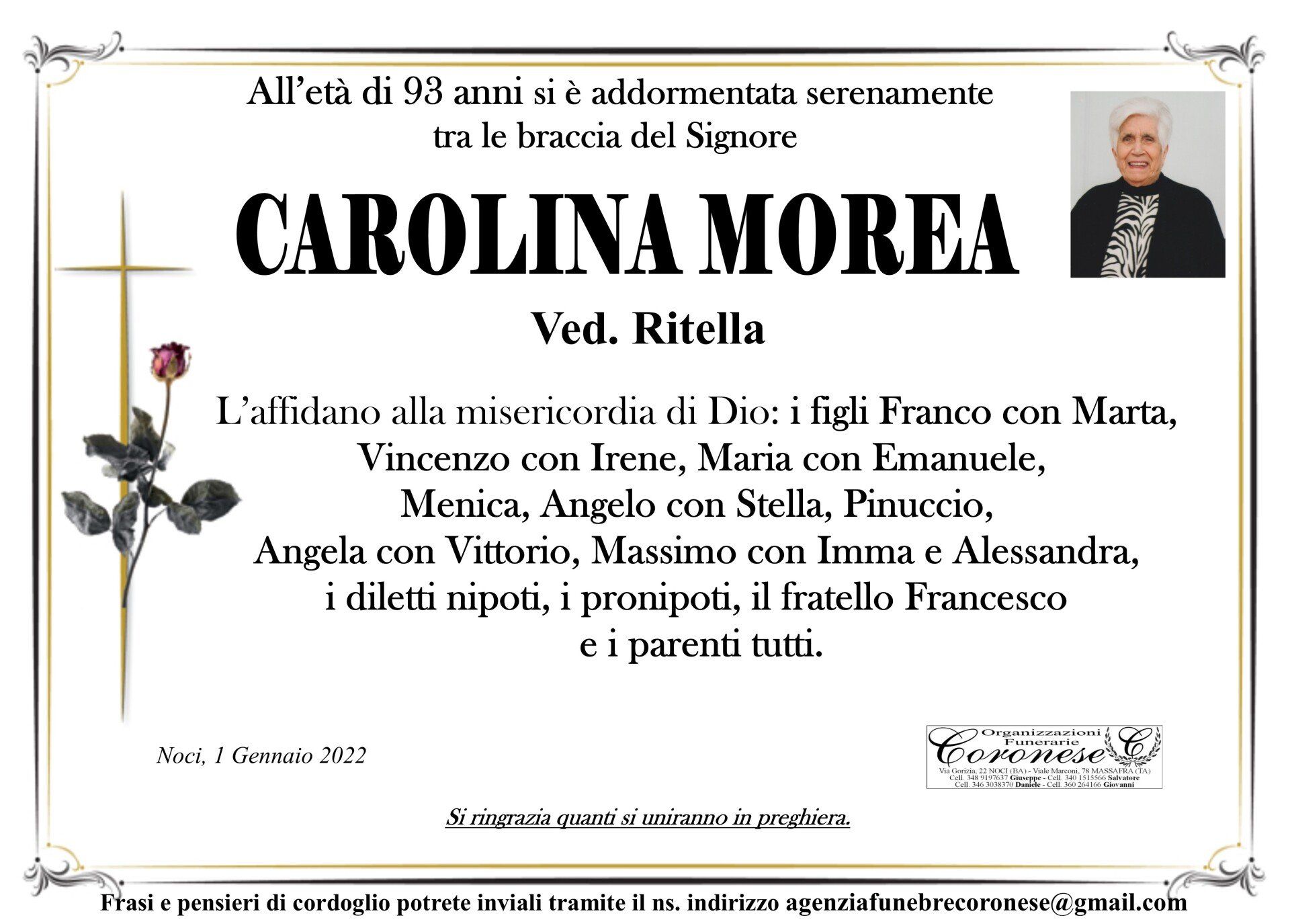 necrologio CAROLINA MOREA