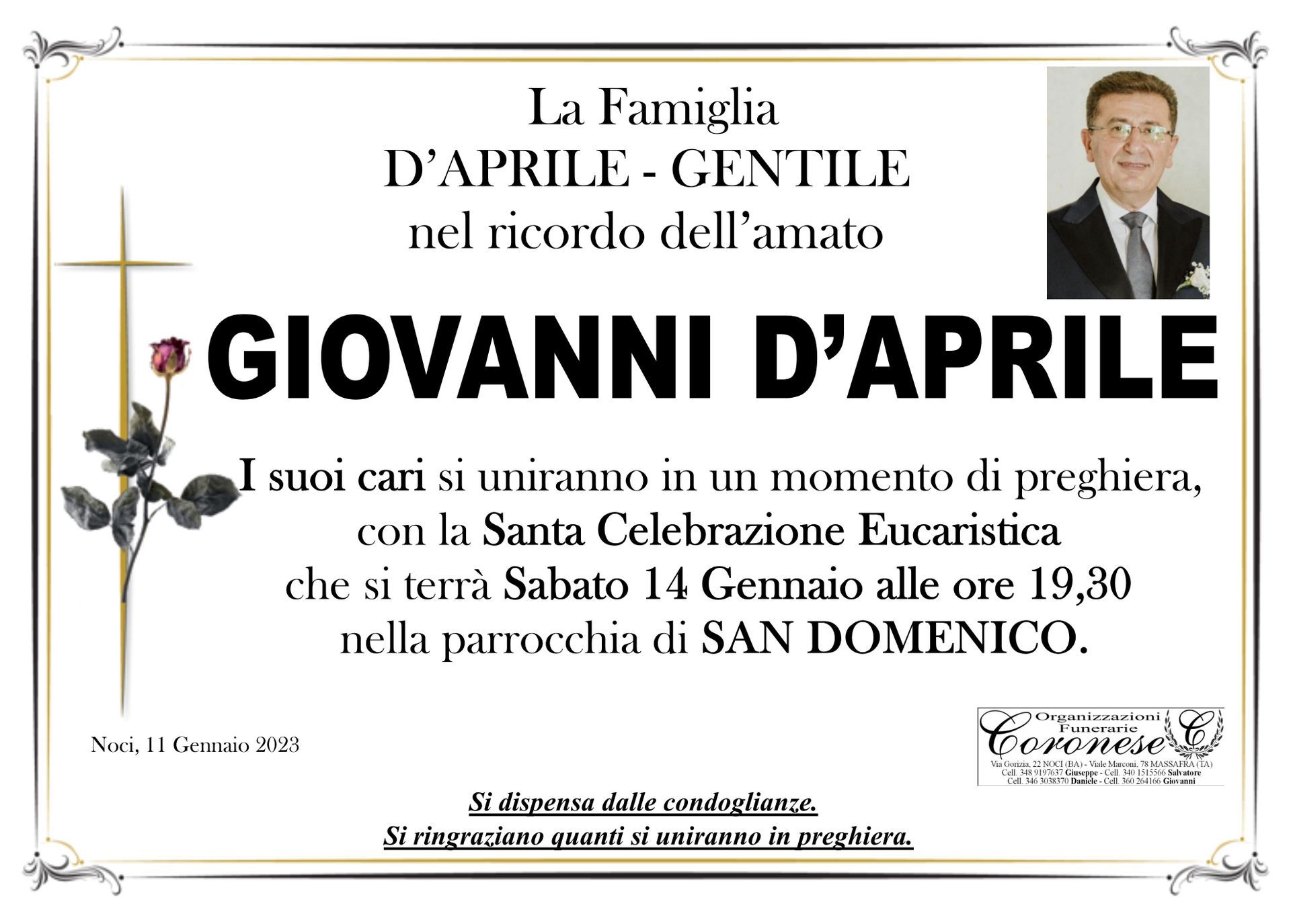 necrologio GIOVANNI D'APRILE