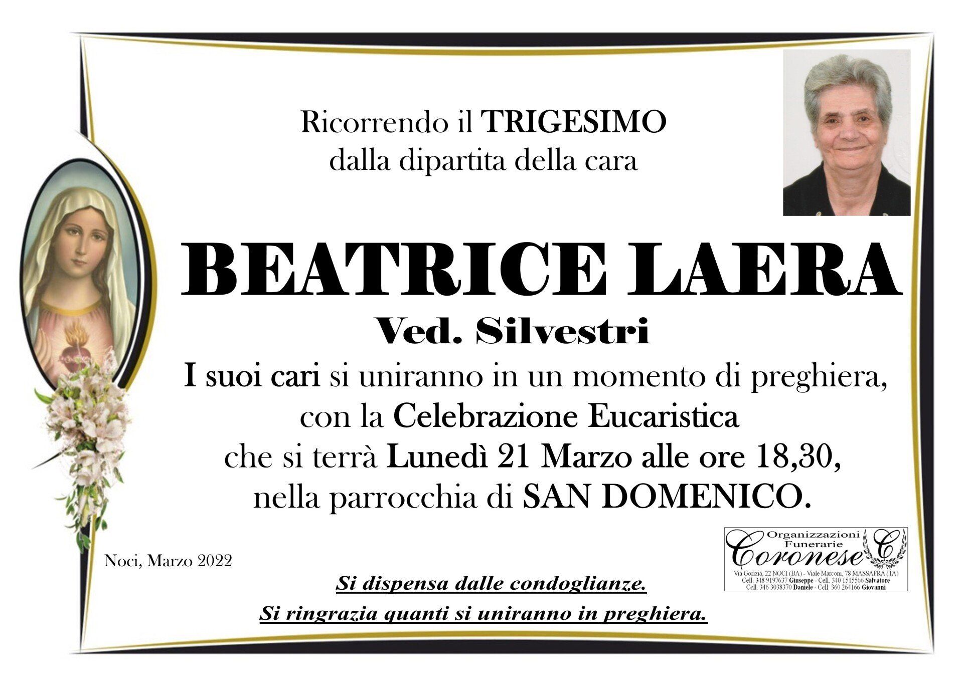necrologio BEATRICE LAERA Ved. Silvestri