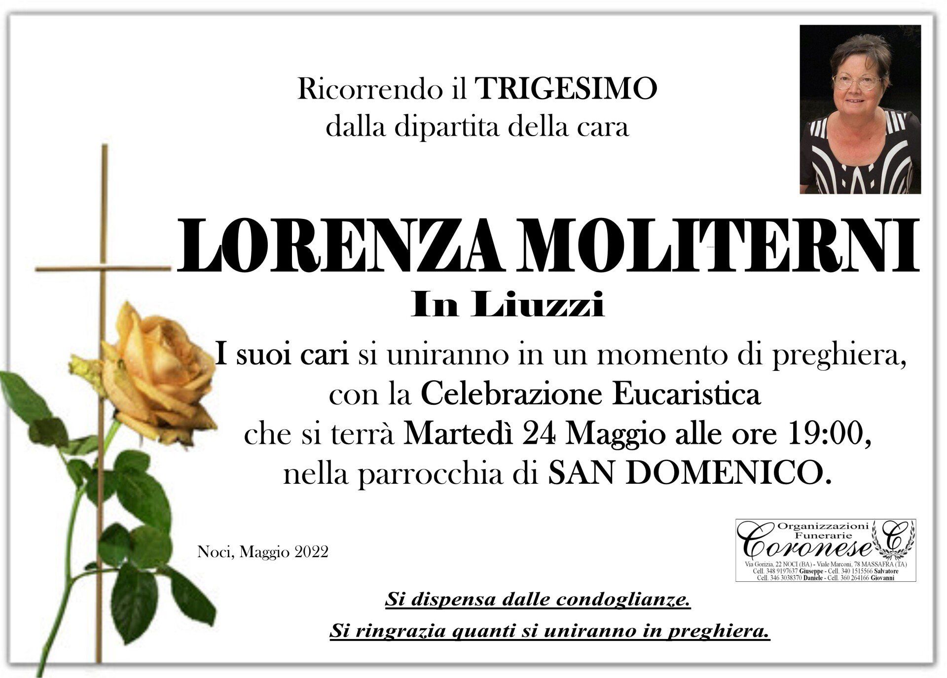 necrologio LORENZA MOLITERNI in LIUZZI