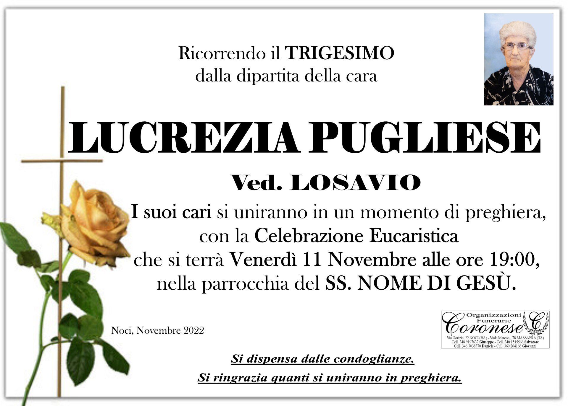 necrologio LUCREZIA PUGLIESE Ved. LOSAVIO