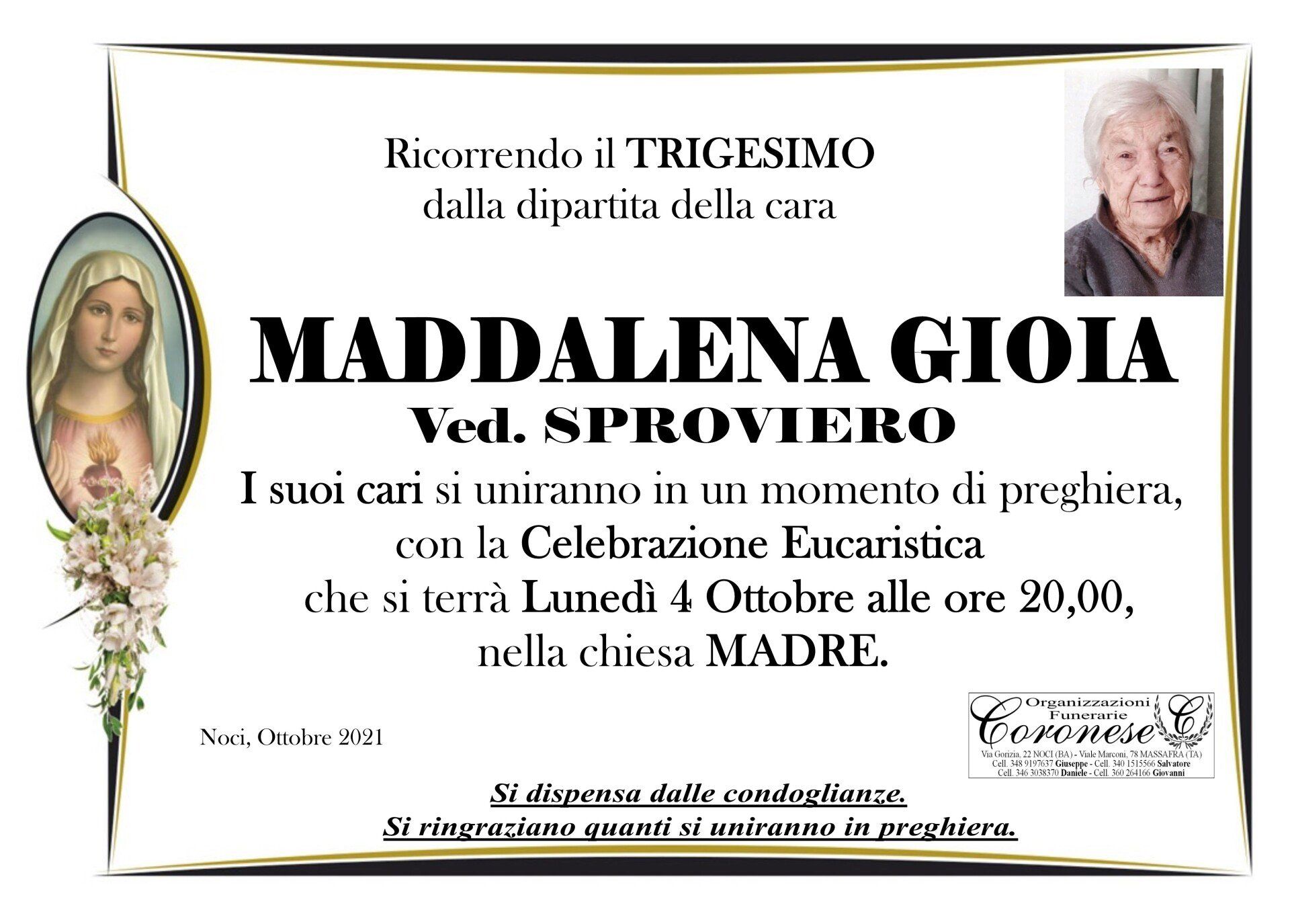necrologio MADDALENA GIOIA