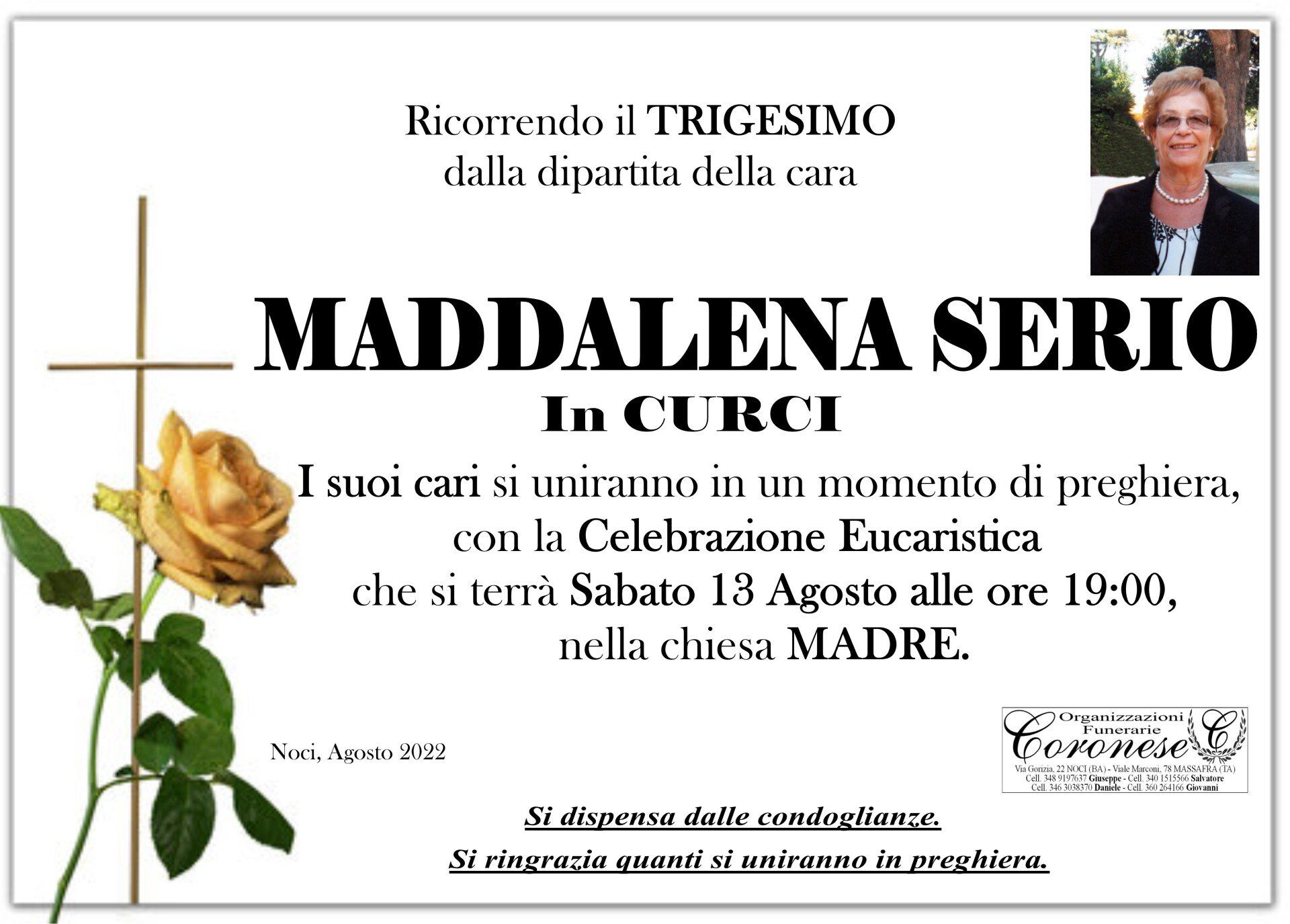 necrologio MADDALENA SERIO Ved. CURCI