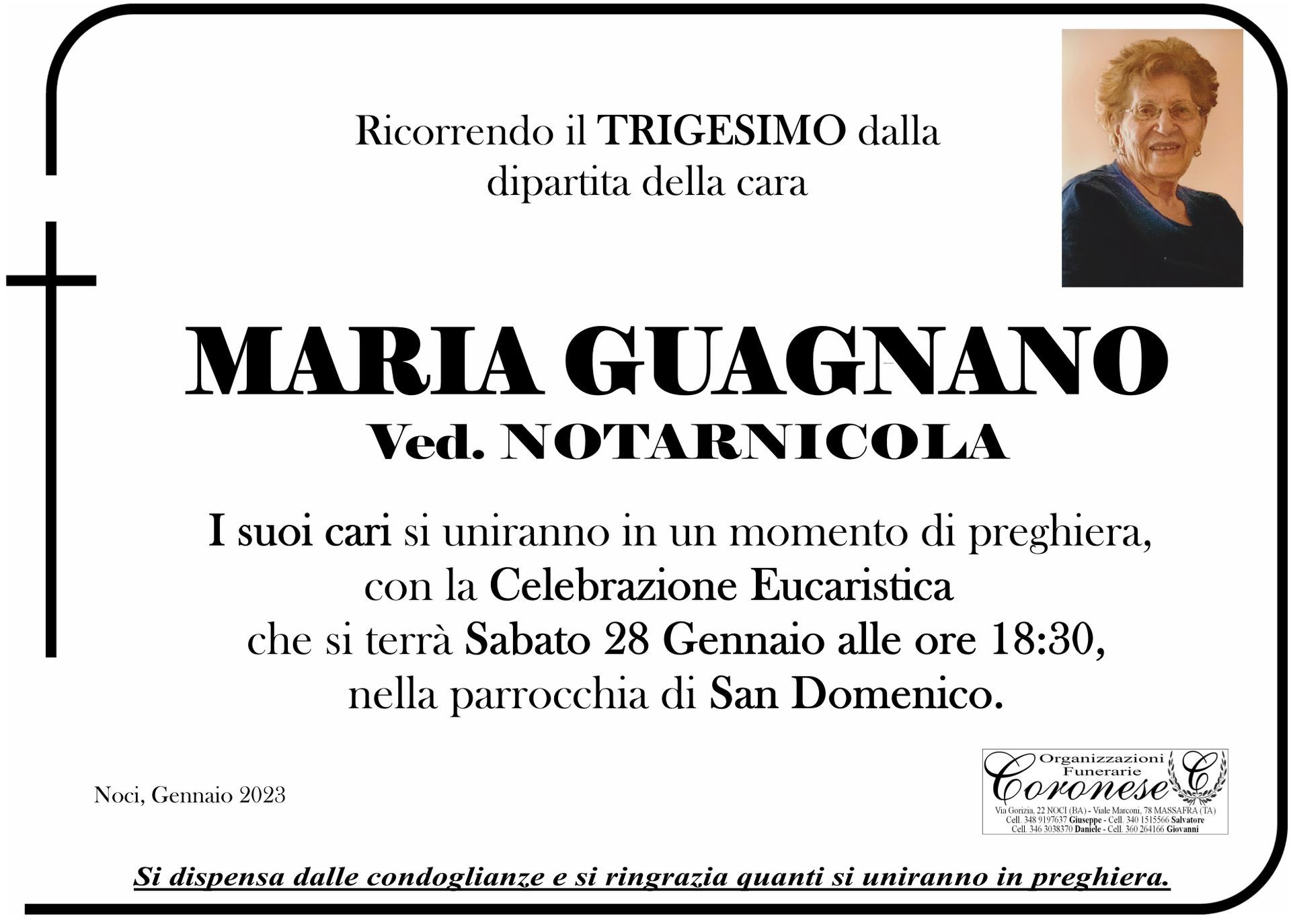 necrologio MARIA GUAGNANO Ved. NOTARNICOLA