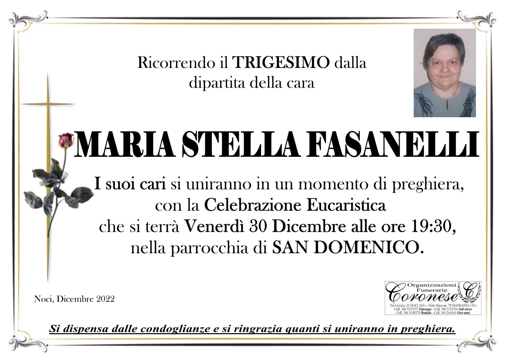 necrologio MARIA STELLA FASANELLI