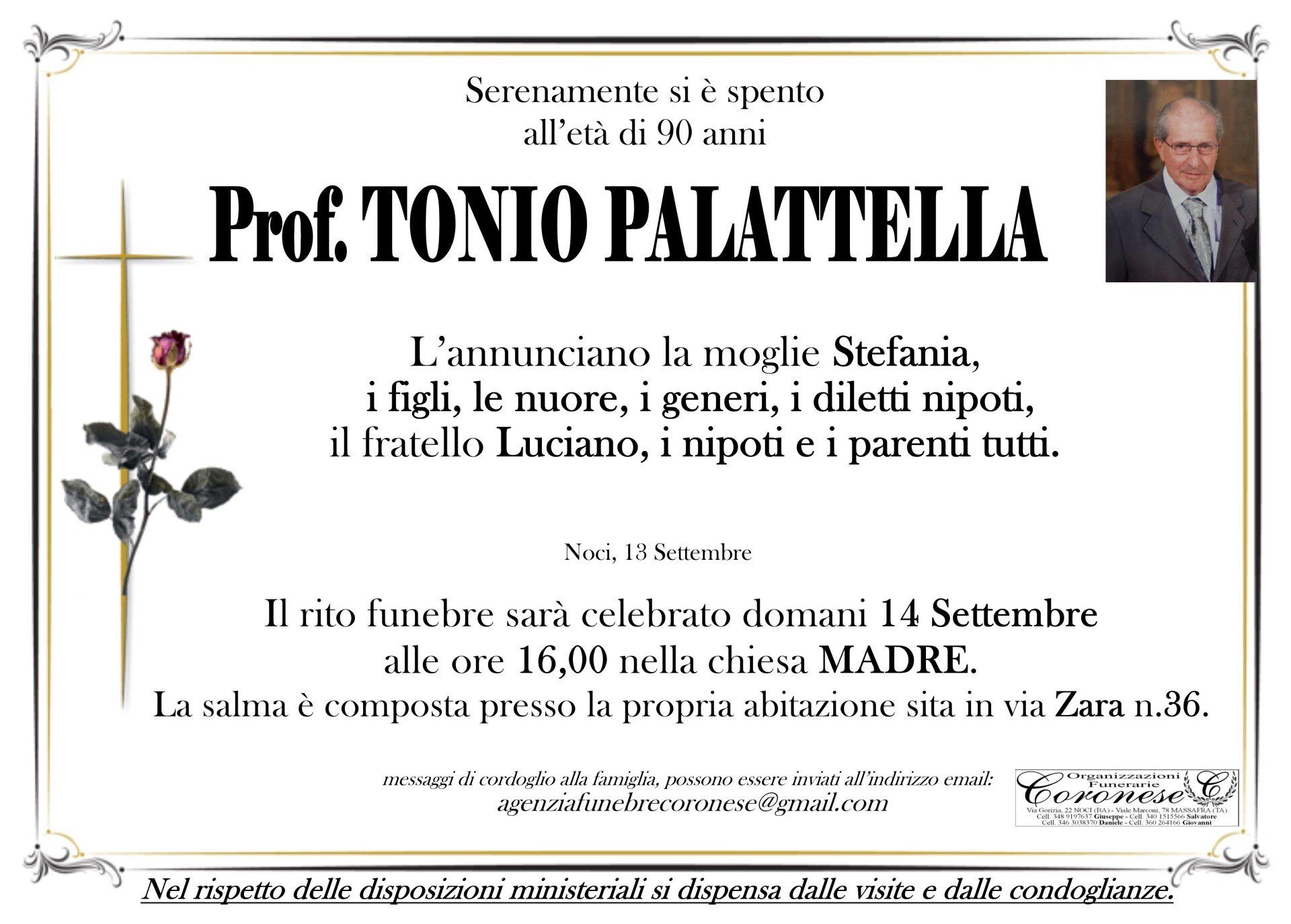 necrologio Prof. Tonio Palatella