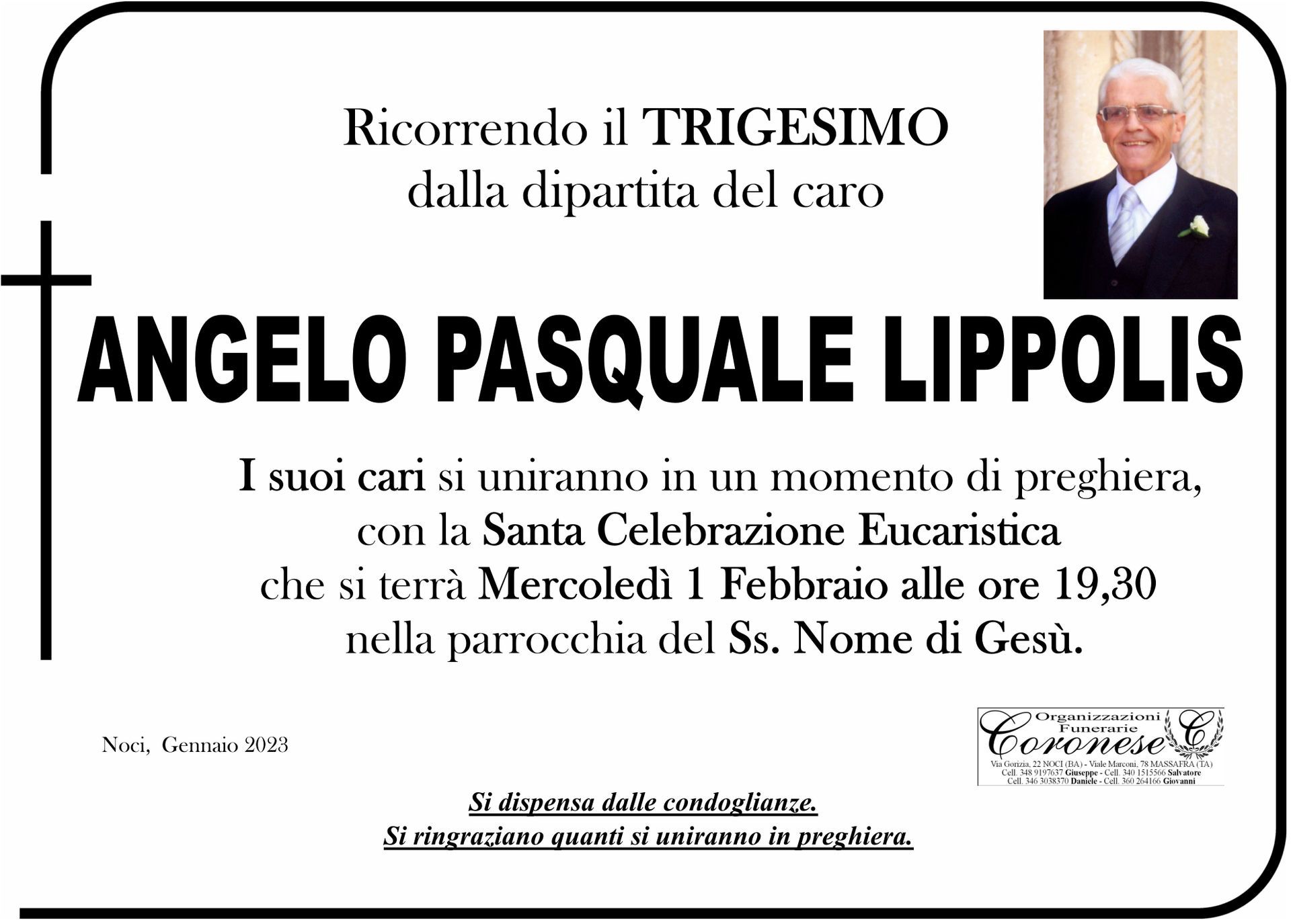 necrologio ANGELO PASQUALE LIPPOLIS