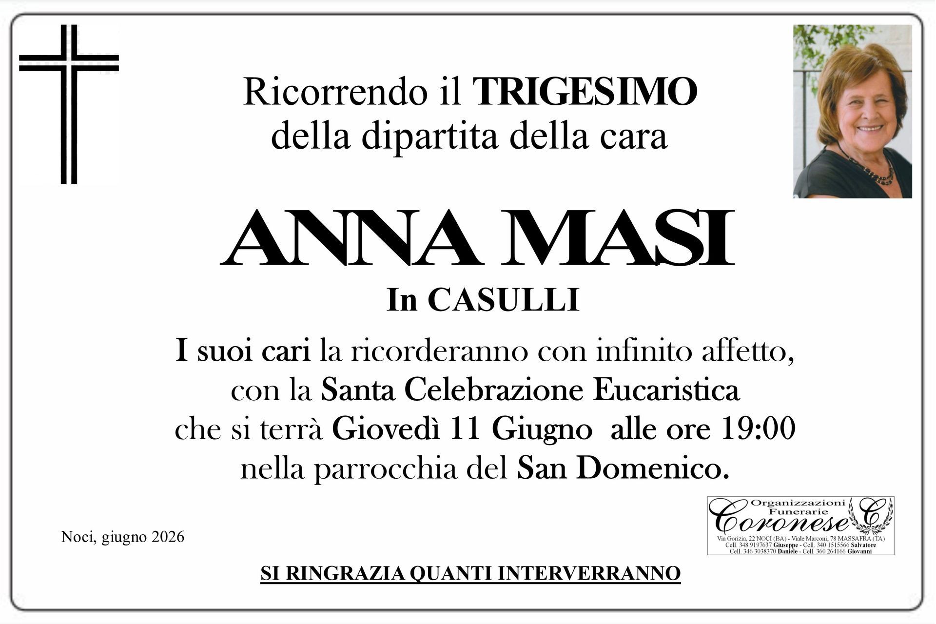 necrologio ANNA MASI Ved. CASULLI