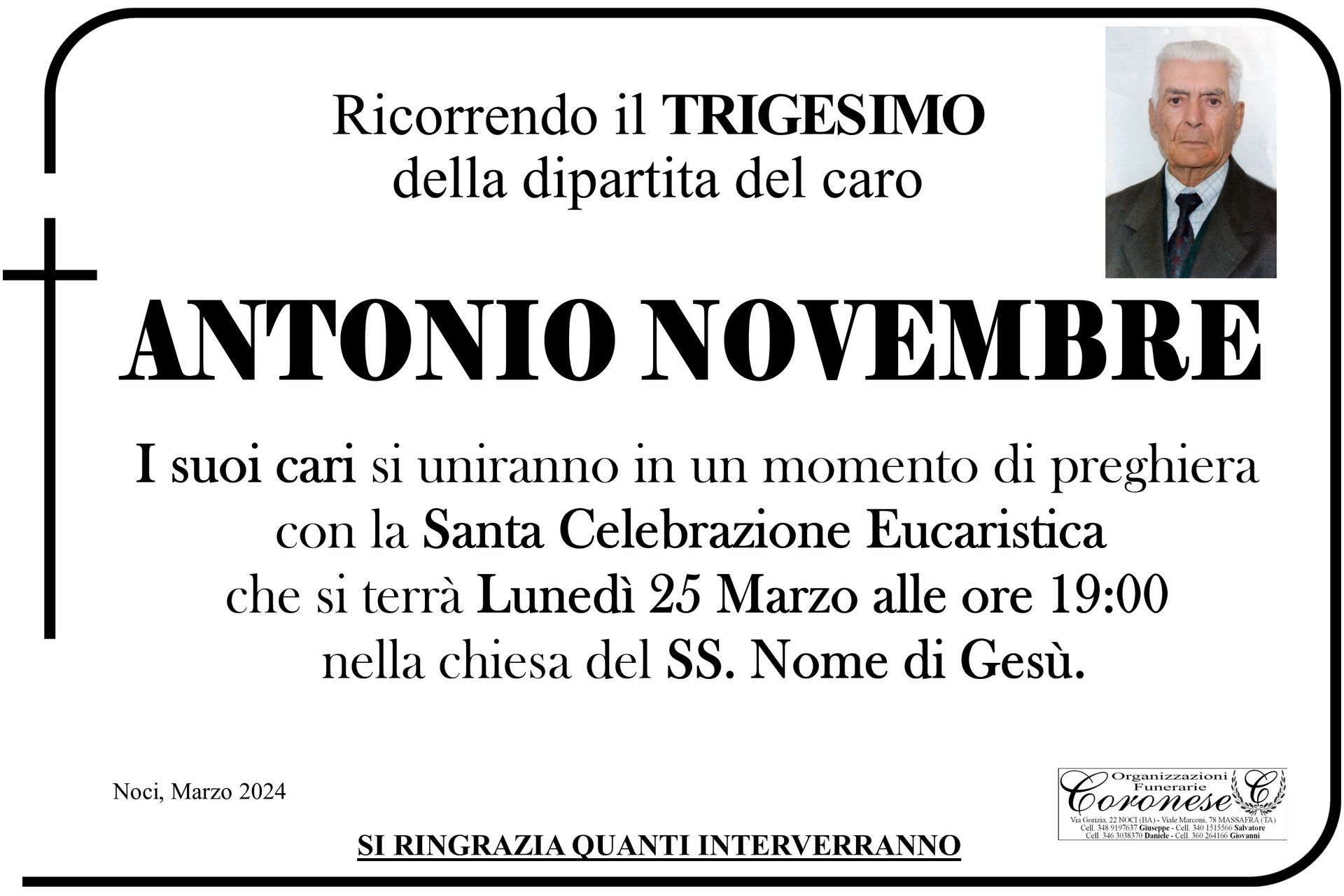 necrologio ANTONIO NOVEMBRE