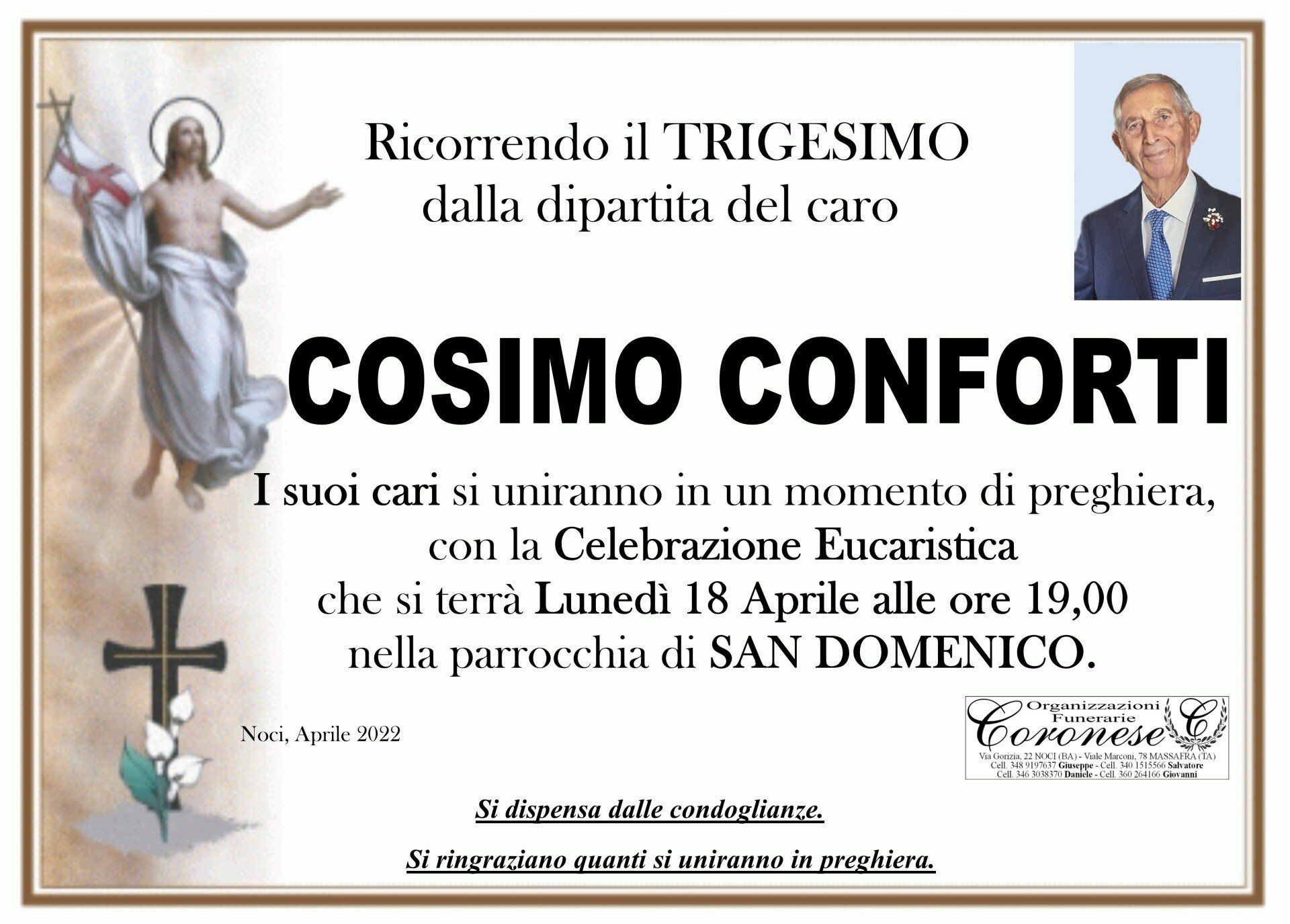 necrologio COSIMO CONFORTI