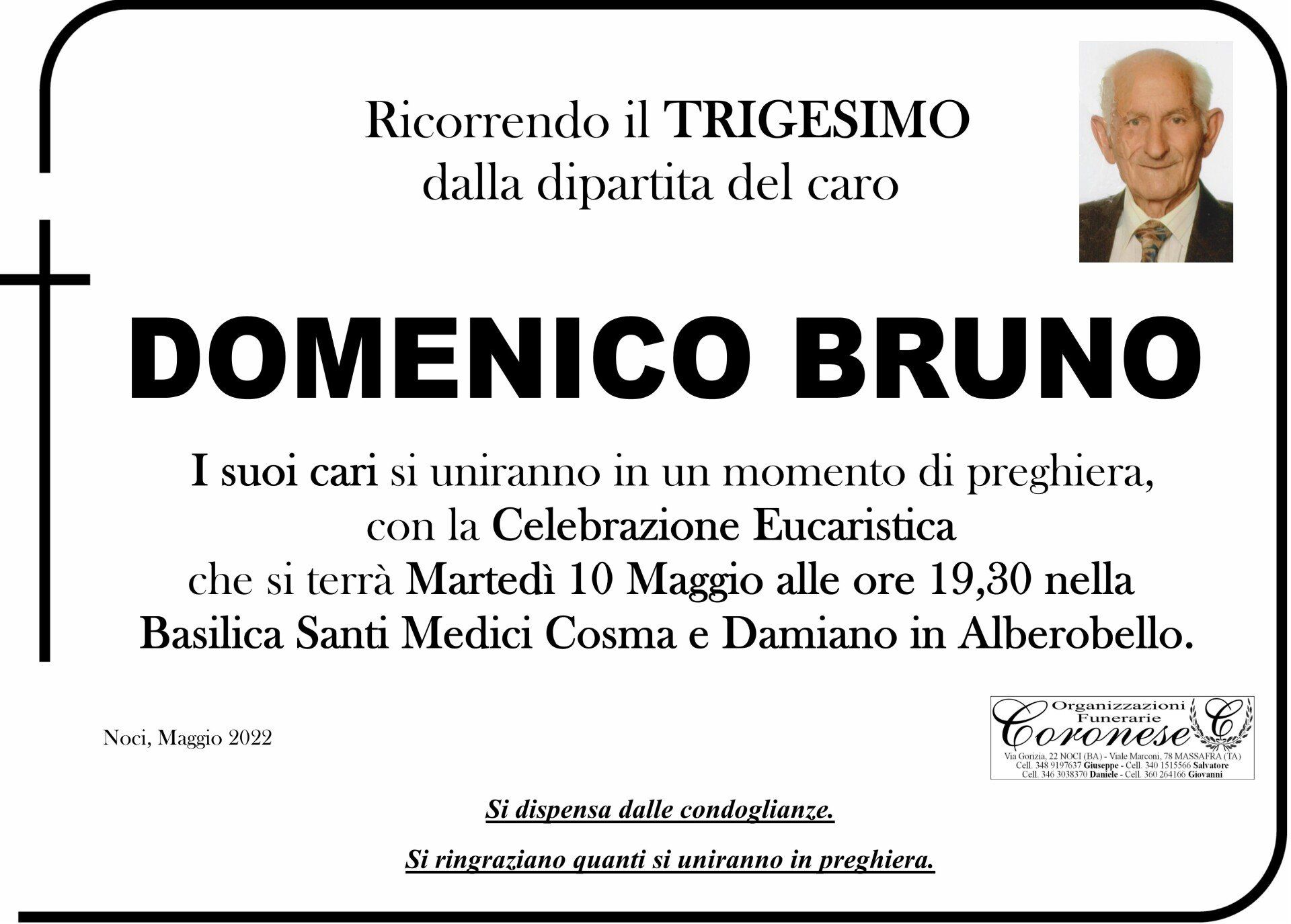 necrologio DOMENICO BRUNO