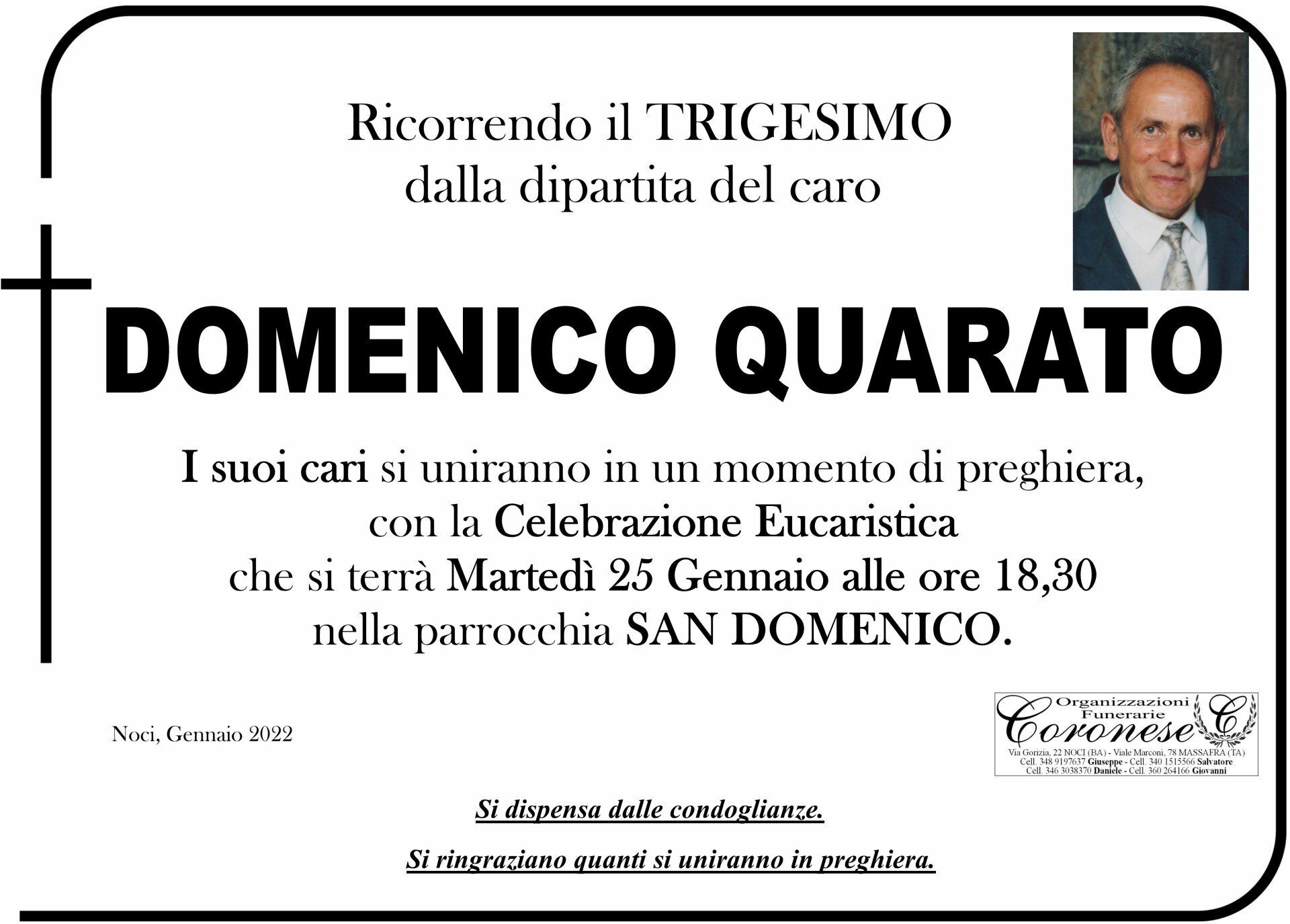 necrologio DOMENICO QUARATO