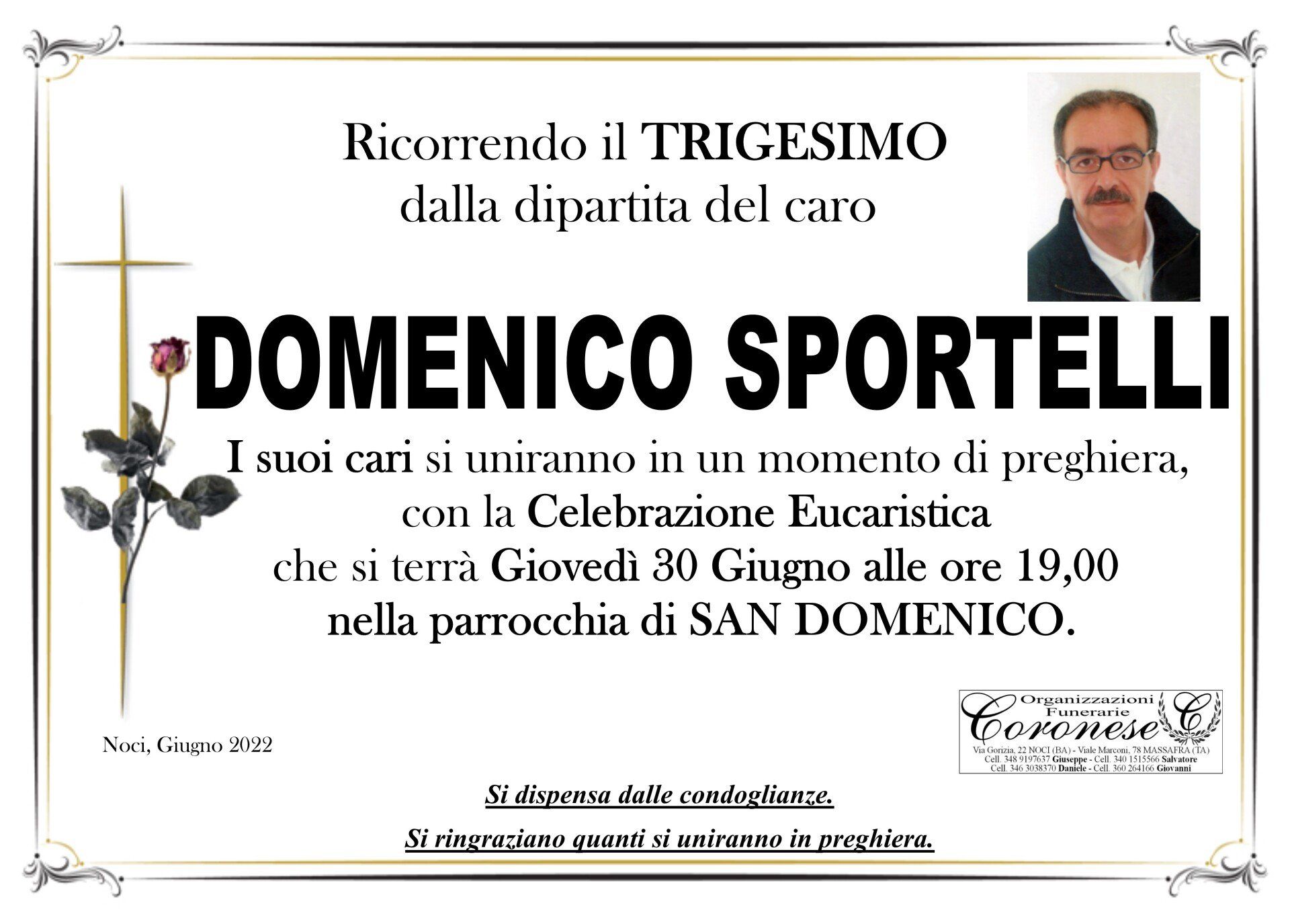 necrologio DOMENICO SPORTELLI