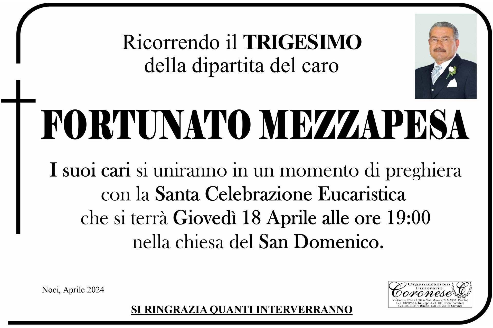 necrologio FORTUNATO MEZZAPESA
