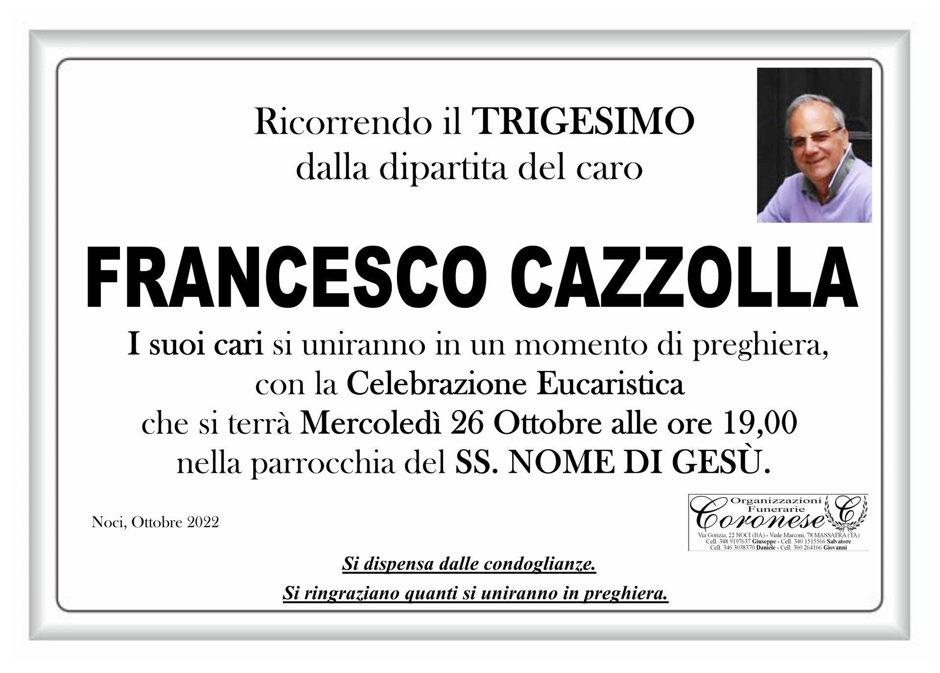 necrologio FRANCESCO CAZZOLLA