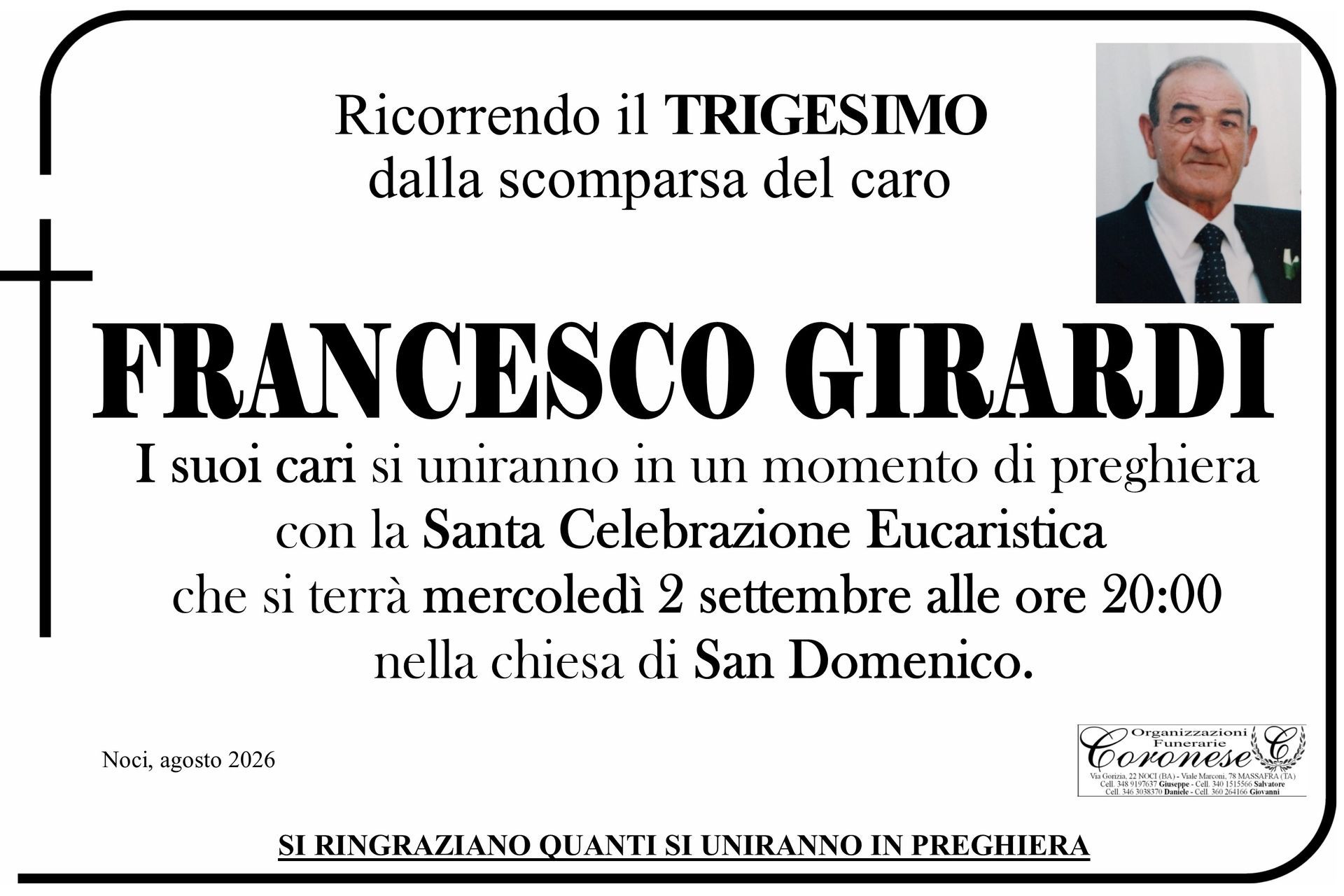 necrologio FRANCESCO GIRARDI